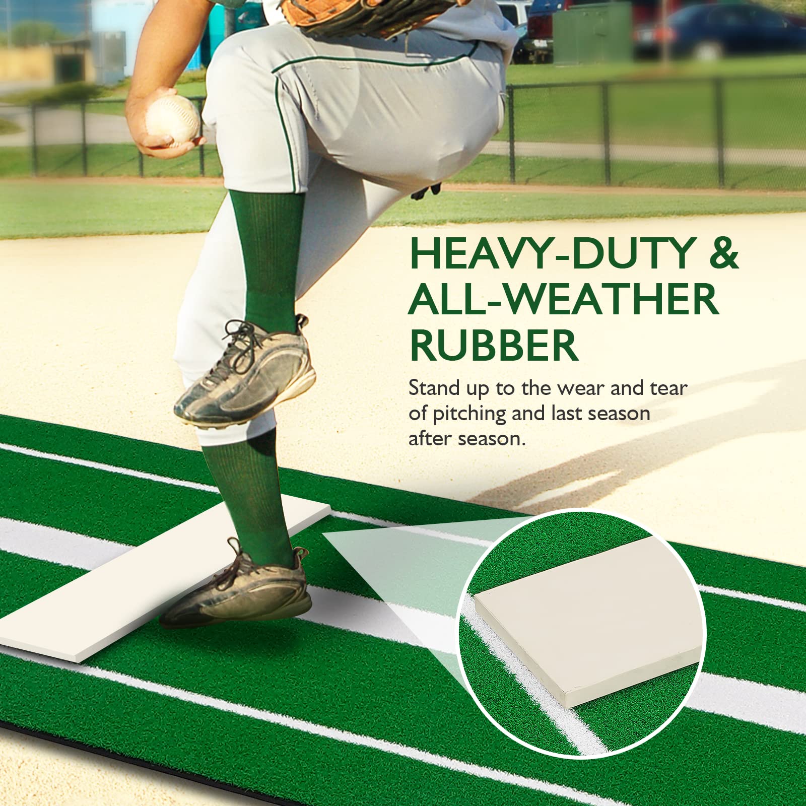 Regulation Softball Pitching Mat - 10' x 3' Non-Slip Pitching Rubber with 5mm Thick Pad for Indoor/Outdoor Practice | Durable, Anti-Fade Training Equipment for Softball Pitchers | Perfect for Backyard, Field & Gym Training
