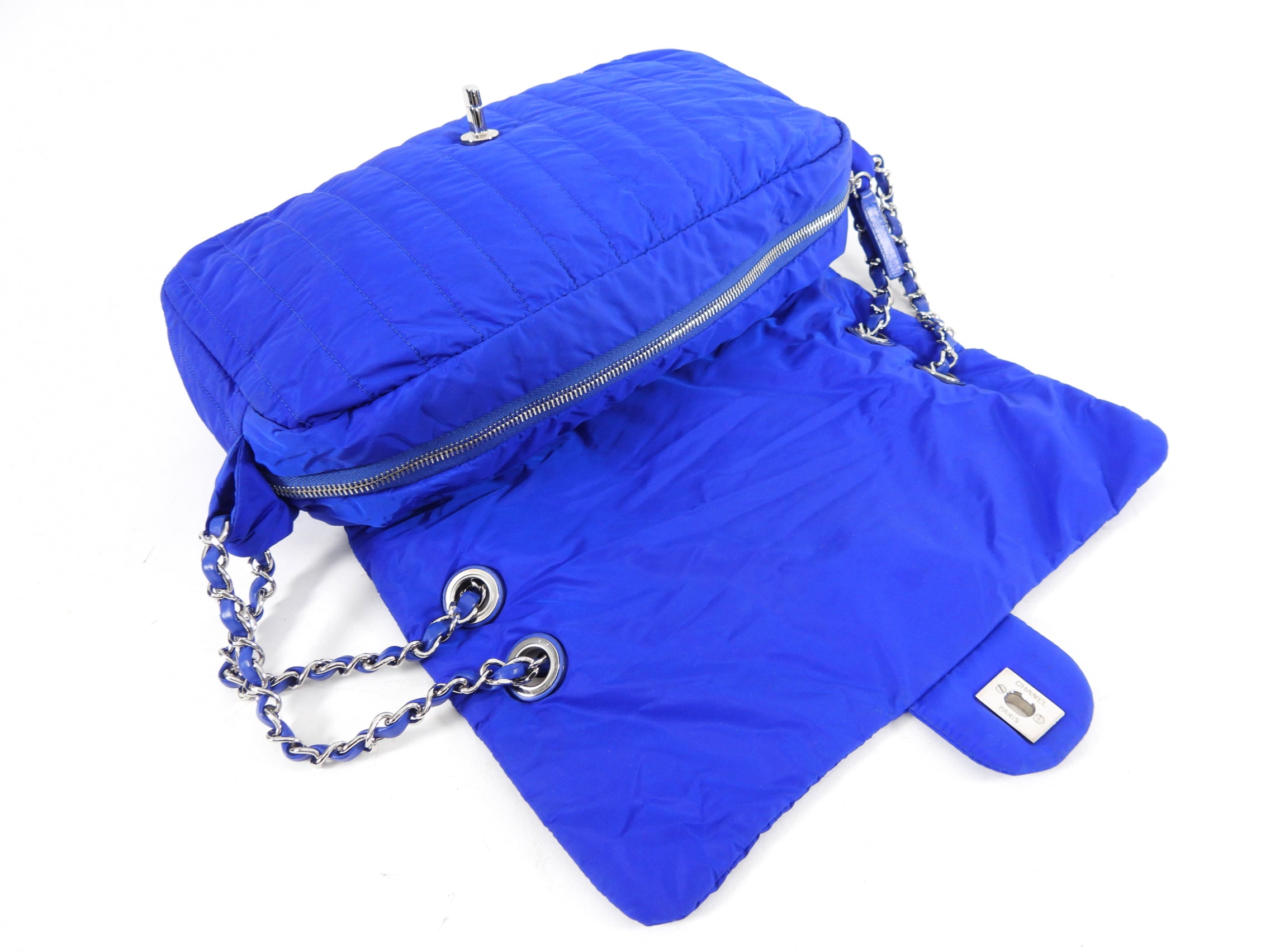Chanel 12P Cobalt Blue Nylon Flap Bag with Pouch - Luxury Designer Shoulder Bag for Women | Perfect for Evening Parties, Date Nights & Special Occasions