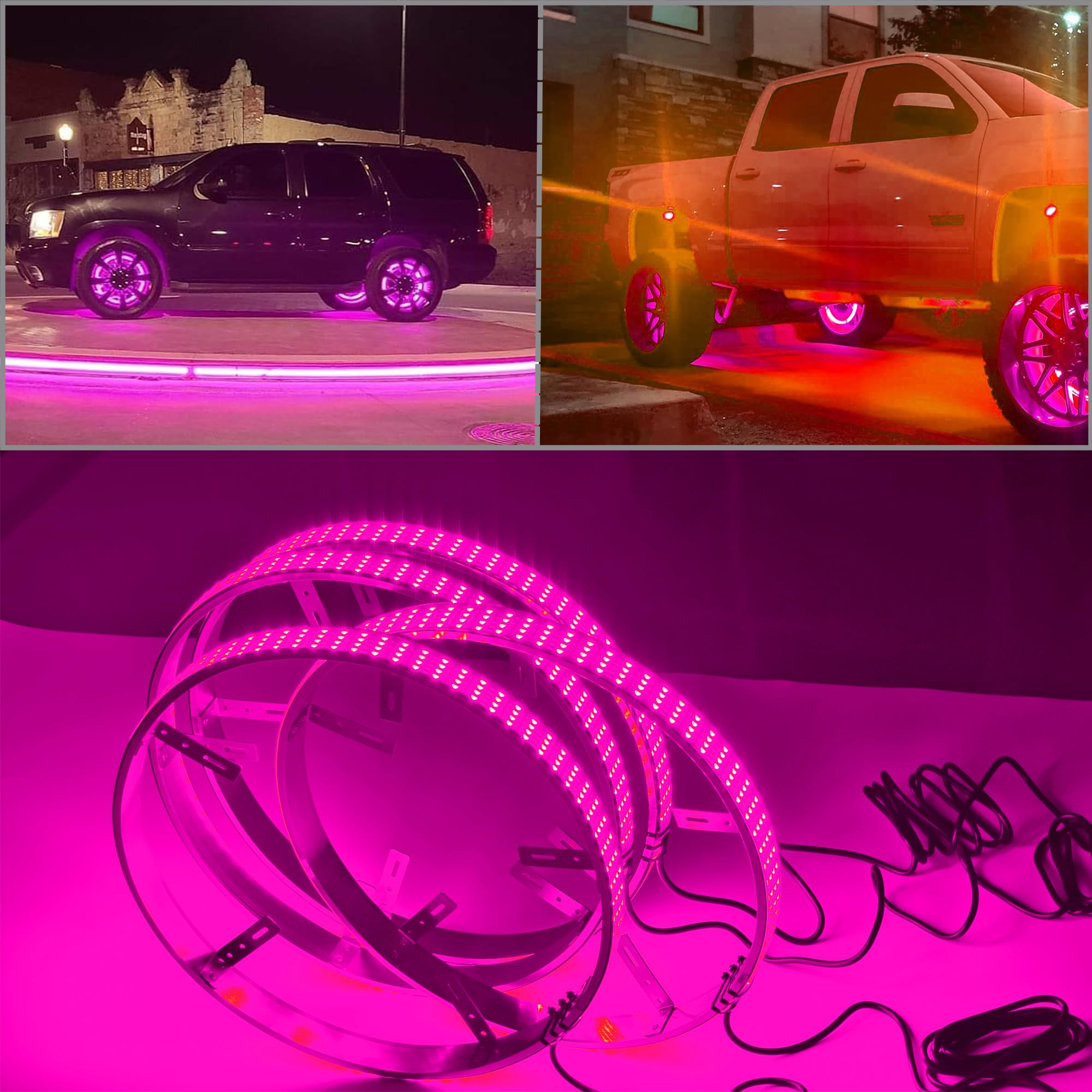 Quad Row 17in RGBW LED Wheel Lights with Brake Function | White Courtesy Lights & Waterproof Rim Lights for Trucks, SUVs, Cars | App-Controlled Customization | Perfect for Night Driving, Car Shows & Off-Road Adventures