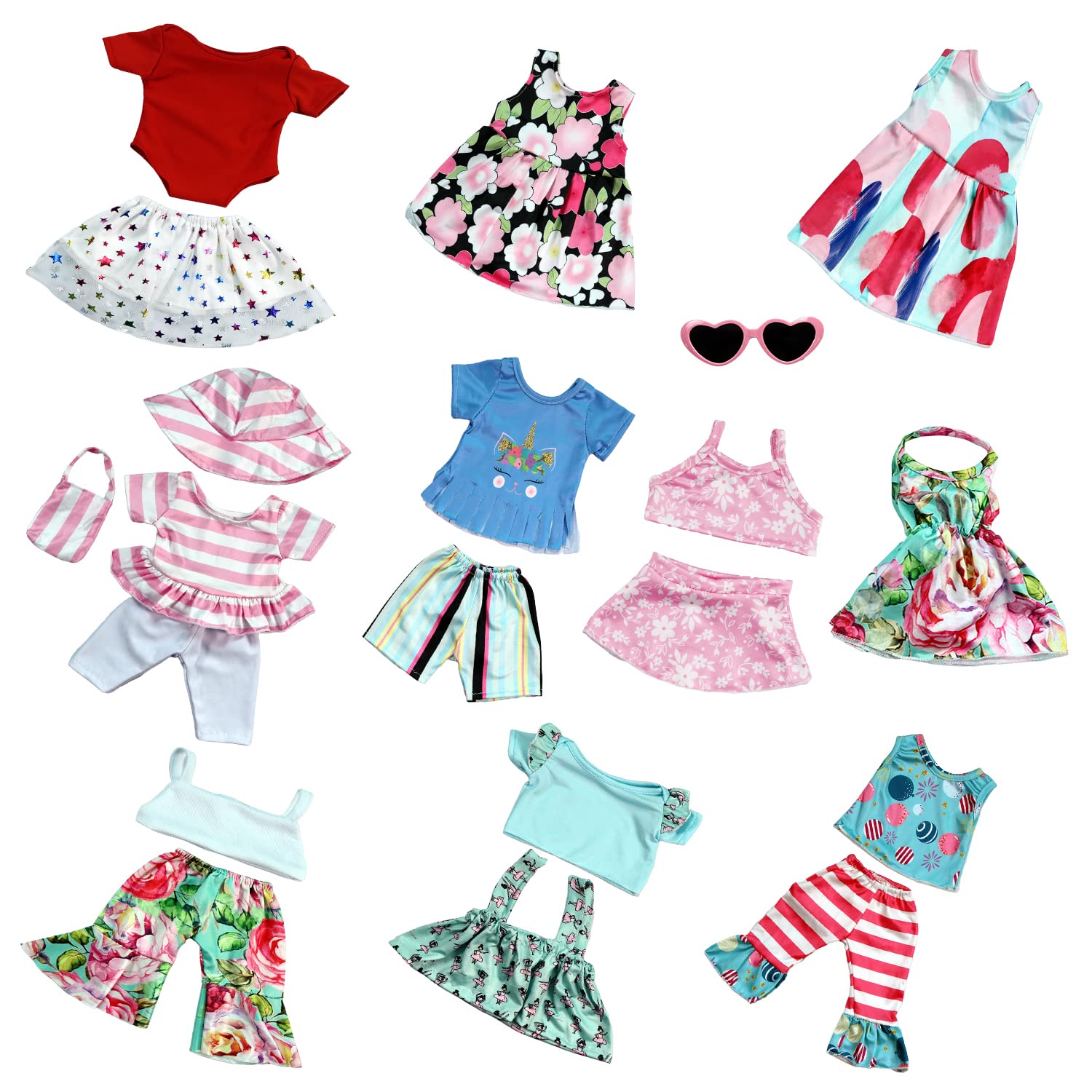 20 pcs 18 Inch Doll Clothes & Accessories for American Girl Dolls - 10 Complete Outfit Sets - Perfect for Dress Up, Role Play & Gift Giving