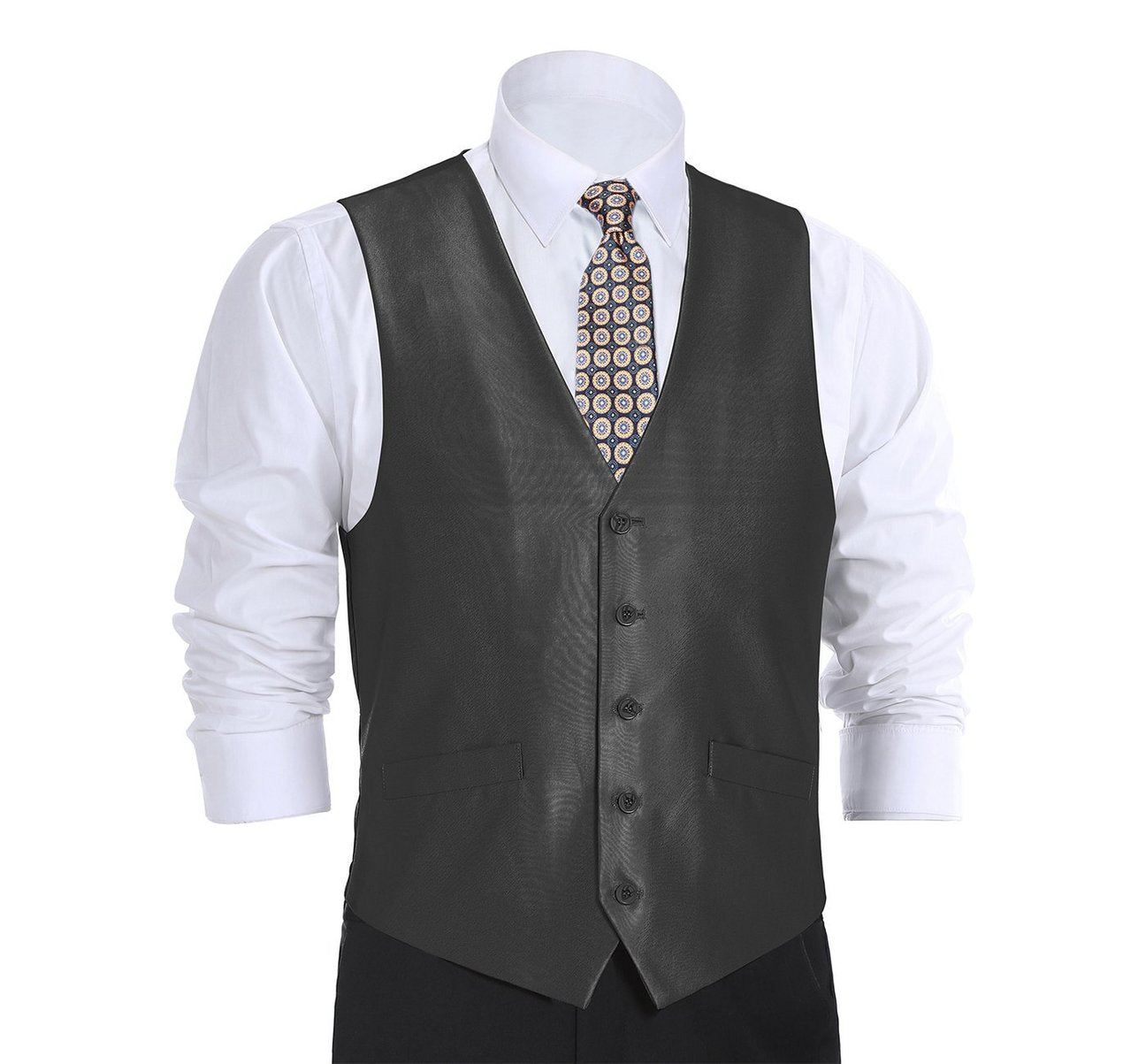Alessandro Vitello by Renoir Black Formal Regular Fit Suit Vest - Men's Slim Fit Waistcoat for Business & Wedding | Premium Sharkskin Fabric for Office, Cocktail Parties & Special Occasions