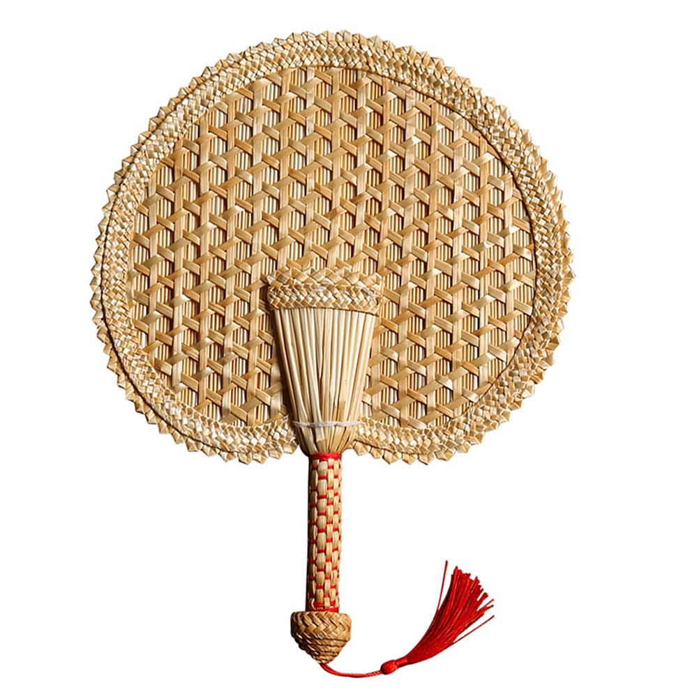 Amosfun Handmade Woven Wheat Straw Fan - Eco-Friendly Creative PU Fan for Party Decor, Photo Props & Summer Cooling | Perfect for Weddings, Boho Events & Home Décor