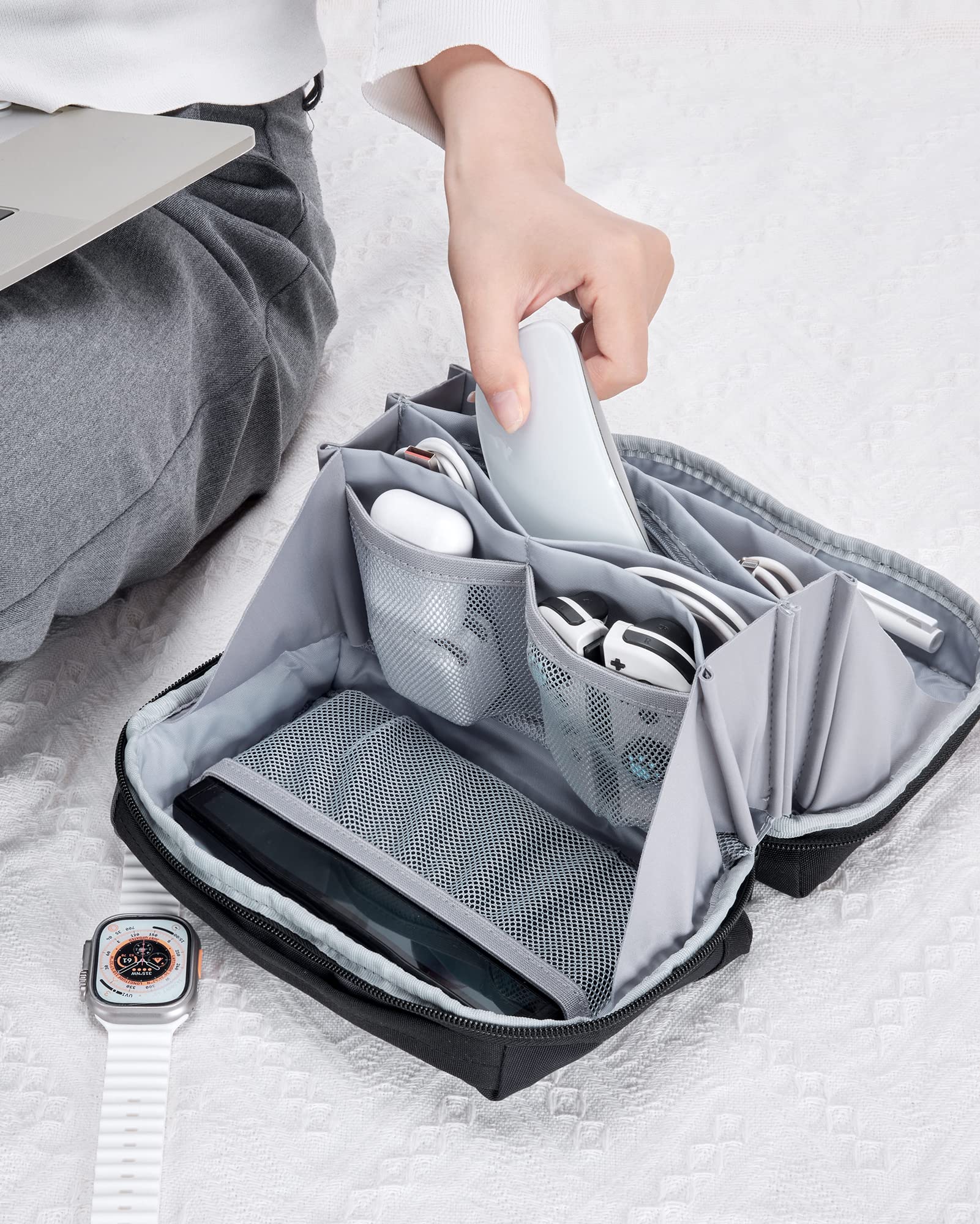 BAGSMART Electronics Organizer Pouch - Travel Tech Organizer Bag for Cables, Chargers & Accessories - Portable Cord Organizer with Handle for Men & Women (Black) | Perfect for Business Trips, Vacations & Daily Commute
