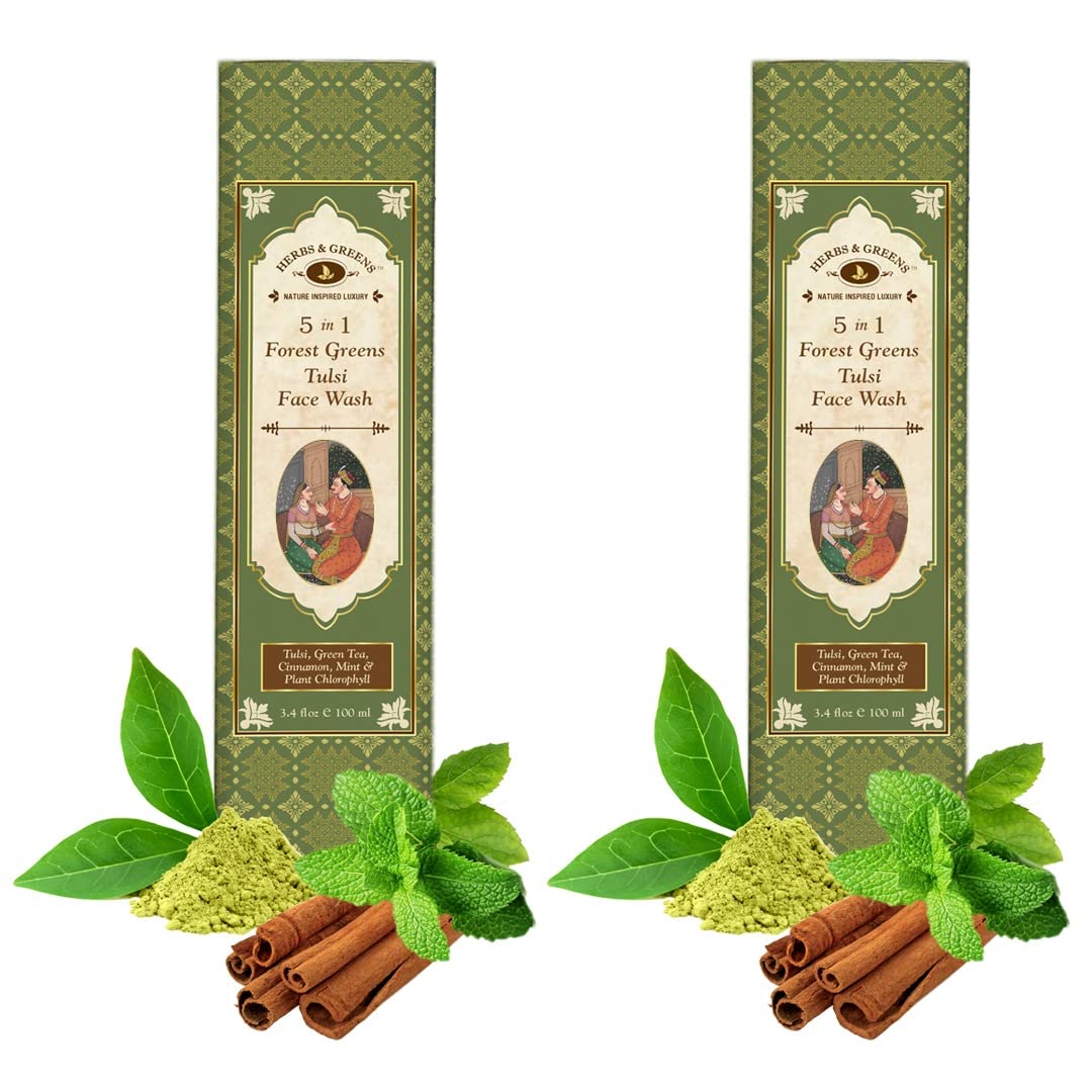 Herbs & Greens Forest Greens Tulsi Face Wash - Anti Acne & Pimple Treatment, Oil Control, Skin Repair & Brightening (200g) | For Oily & Acne-Prone Skin | Daily Cleansing & Purifying