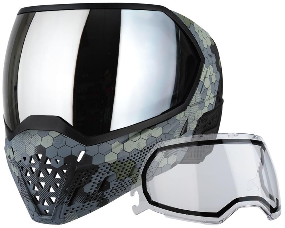Empire EVS Paintball Mask with HEX Goggle System - 3 Quick Change Thermal Lenses (Clear, Smoke, Silver Mirror) for Outdoor Sports & Tactical Games