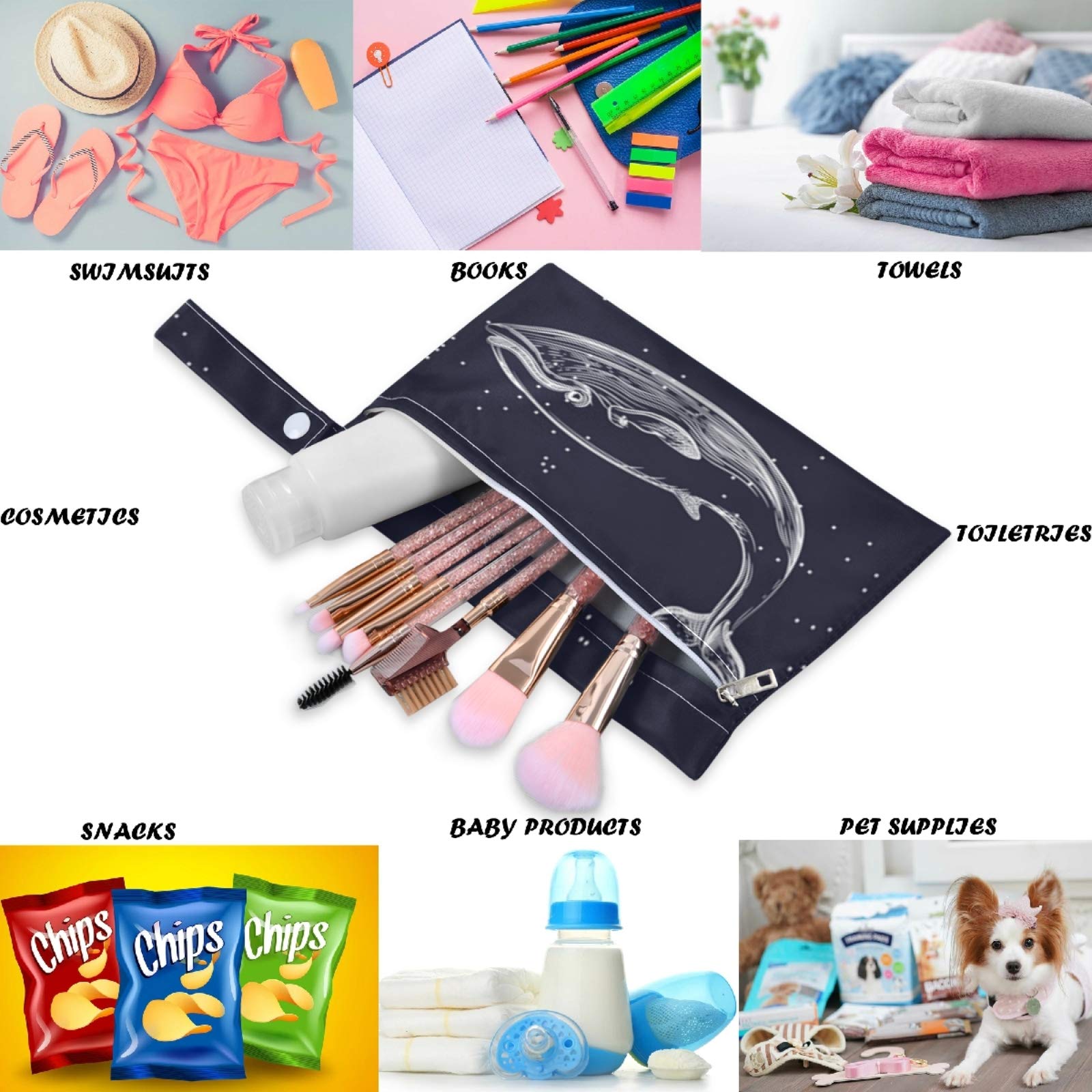 Whale & Astronaut Wet Bags 2-Pack - Waterproof Zippered Pockets, Reusable Washable Storage for Swimsuits, Gym Clothes & Diapers - Perfect for Beach, Pool, Travel, Daycare & Stroller Organization