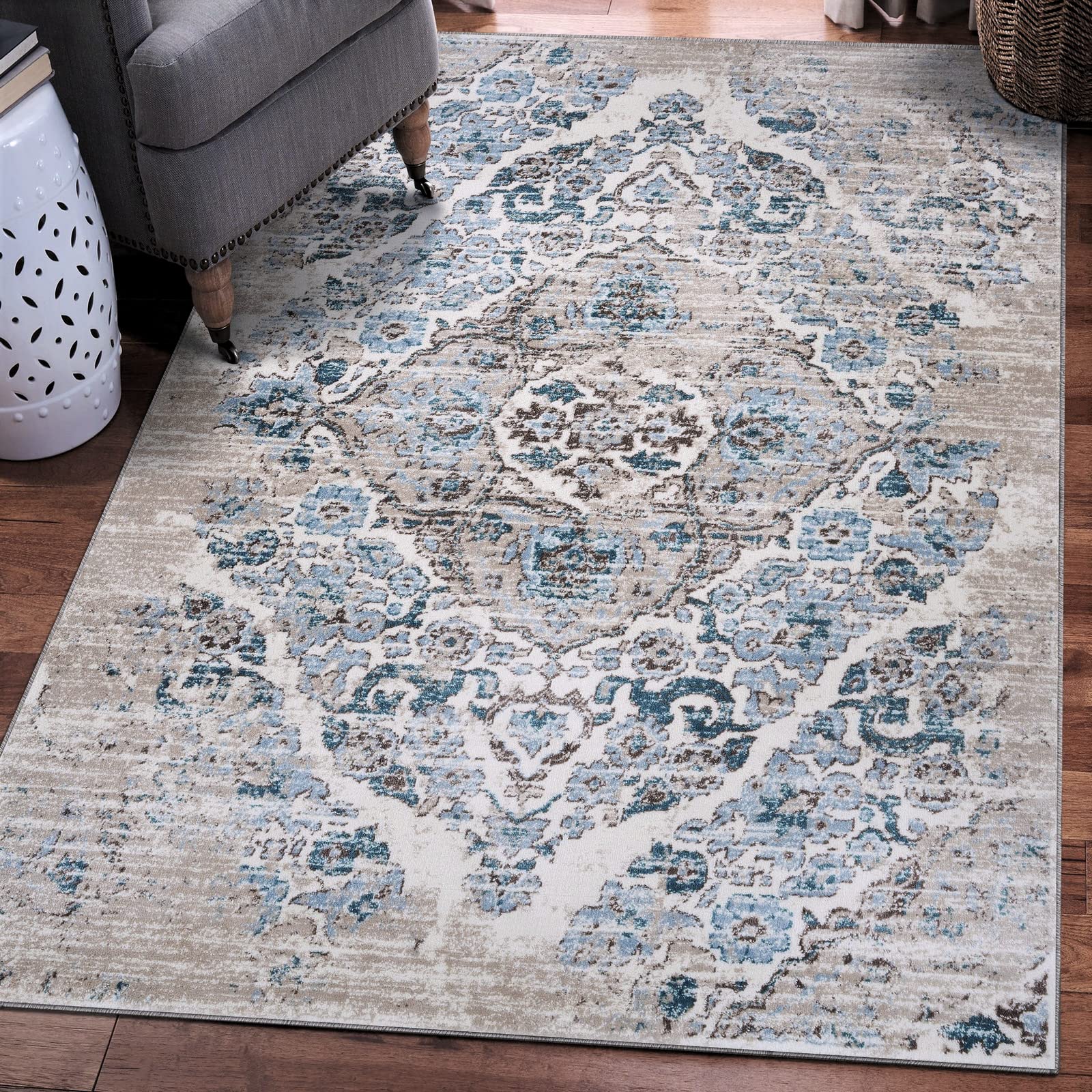 8x11 Cream Area Rugs - Soft Plush Shag Carpet for Living Room, Bedroom, and Office - Non-Slip Backing, Easy to Clean, Durable Floor Mat (4620)