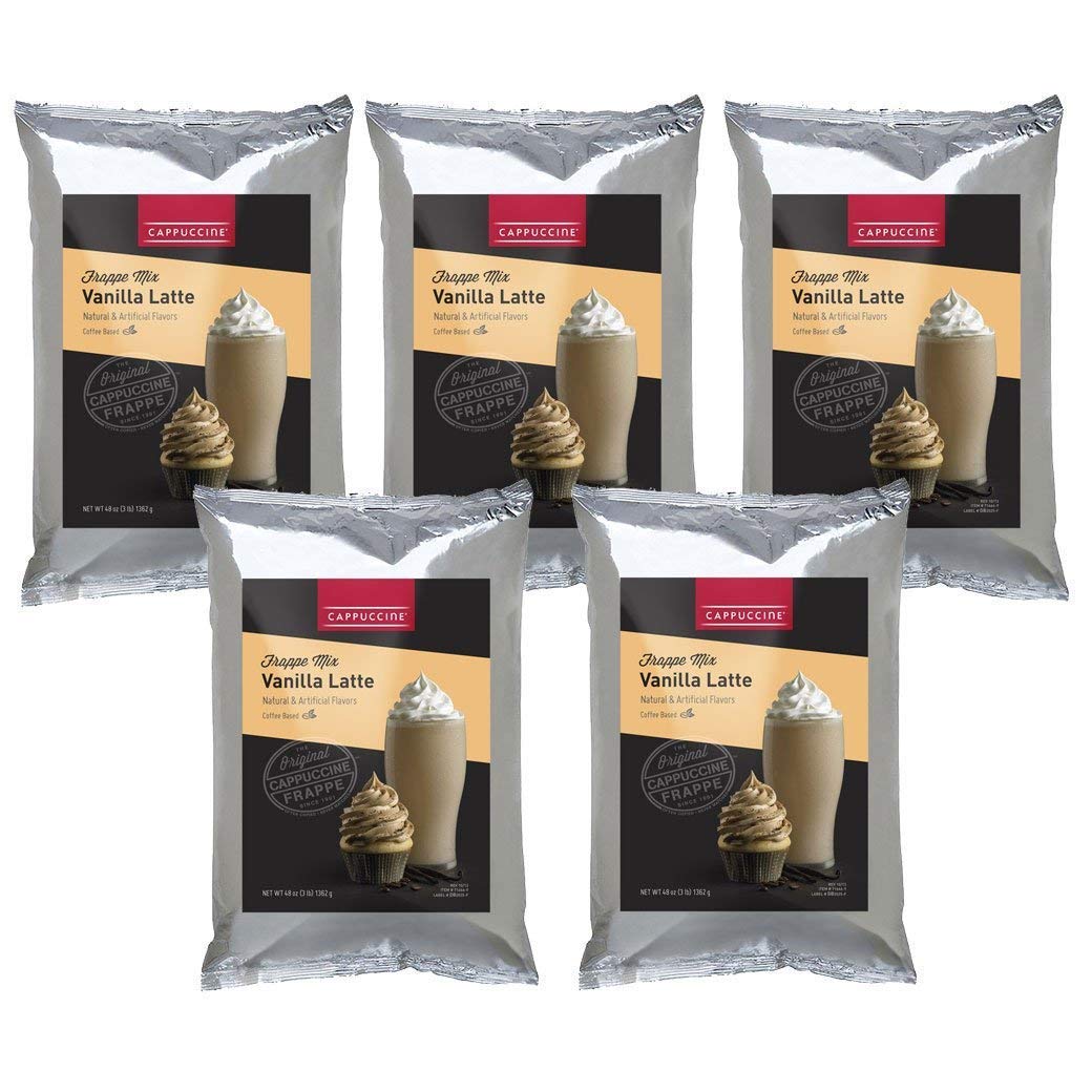 Premium Cappuccino Iced Coffee Frappe Mix - Vanilla Latte Flavor (5 Bags) | Perfect for Home, Office & Cafe Use | Great for Summer Drinks & Desserts