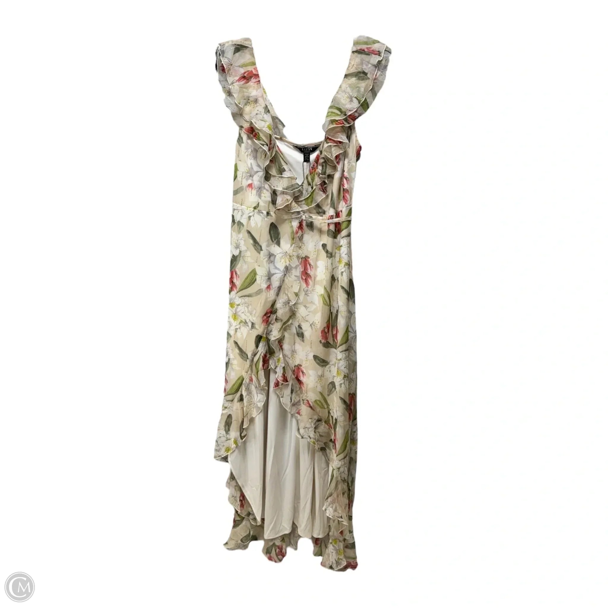 Lipsy X Abbey Clancy Alyssa Maxi Wrap Dress - Nude Floral Print, Size 2, Women's Elegant Summer Dress for Beach, Wedding & Party Occasions