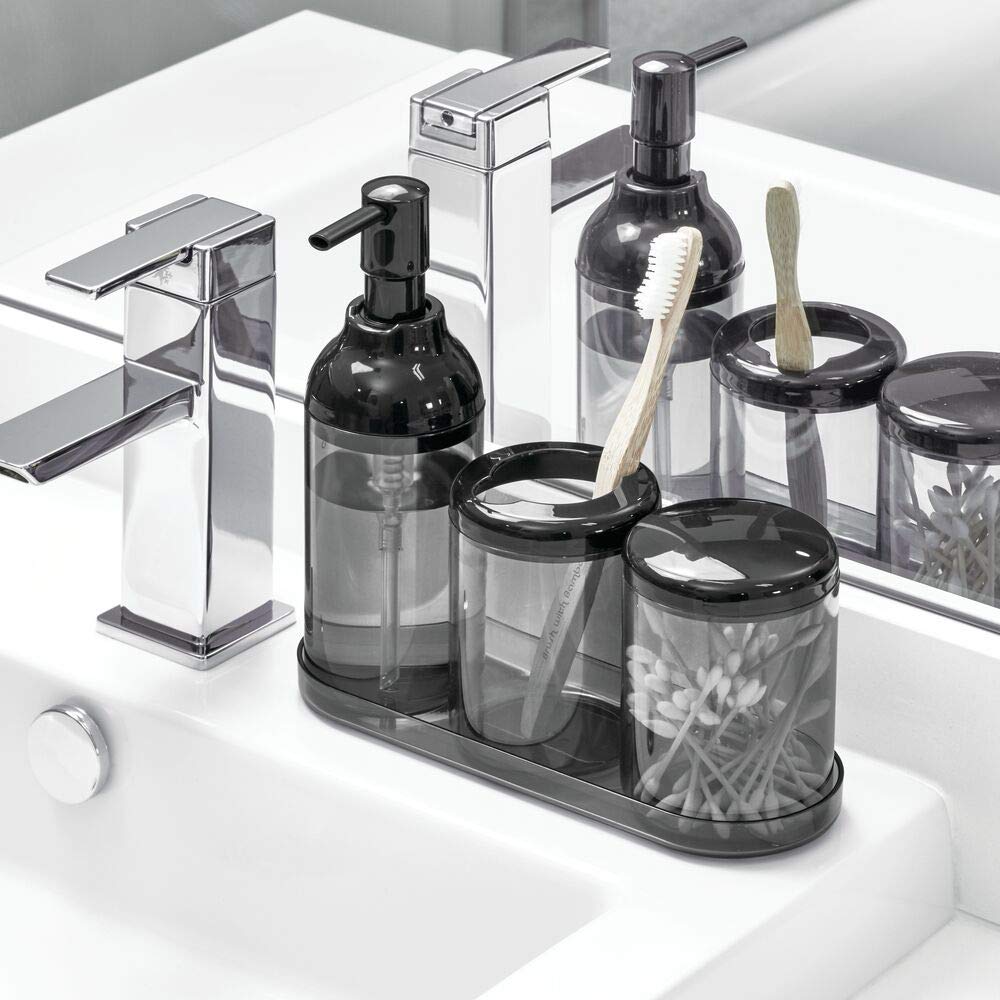 iDesign Finn Plastic Round Holder - Organize Toothbrushes, Makeup Brushes, Pens & Markers - Black/Smoke - Perfect for Bathroom, Vanity & Office Desk Organization