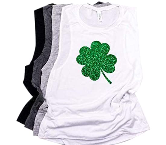 Women's St. Patrick's Day Shamrock Glitter Tank Top - Cute Green Sequin Shirt for Saint Paddy's Day Outfit | Perfect for Parties, Parades & Festive Celebrations