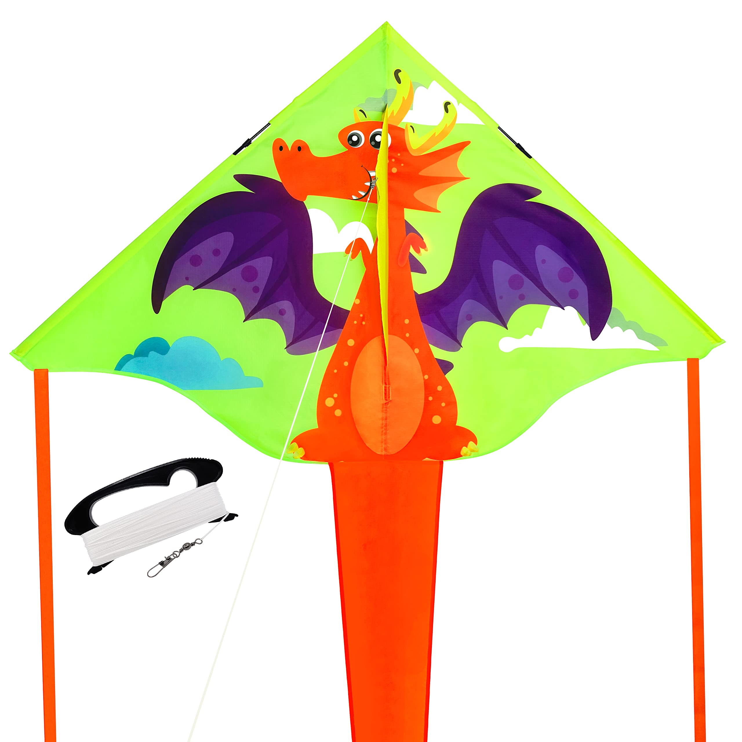 Emma Kites 60-inch Delta Kite - Mermaid & Dragon Design for Kids & Adults | Easy to Fly Beginner Kite | Fun Outdoor Activities & Family Games for Park, Beach & Picnic Use