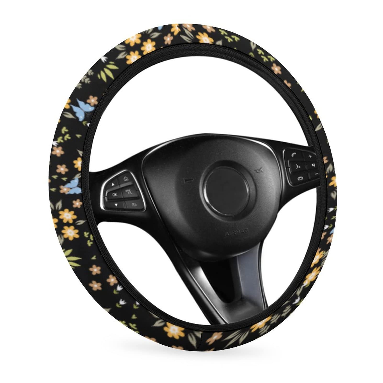 KUMUWY Floral Steering Wheel Cover - Soft & Non-Slip Car Accessory for Women - Perfect for Summer Driving & Road Trips