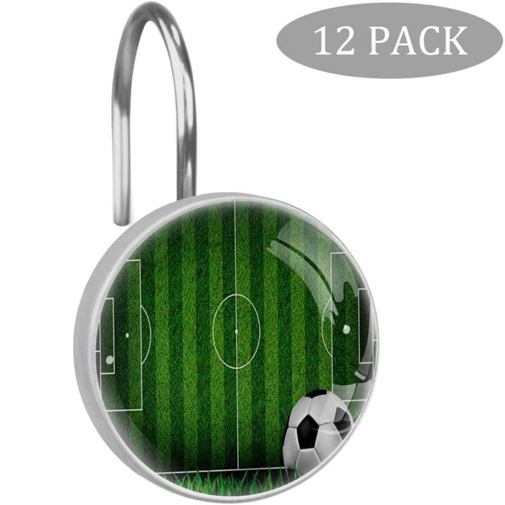 Premium Stainless Steel Shower Hooks - 12 Pack Rust-Resistant Bathroom Curtain Hooks for Soccer Theme Decor | Perfect for Sports-Themed Bathrooms, Kids' Rooms & Game Room Decor