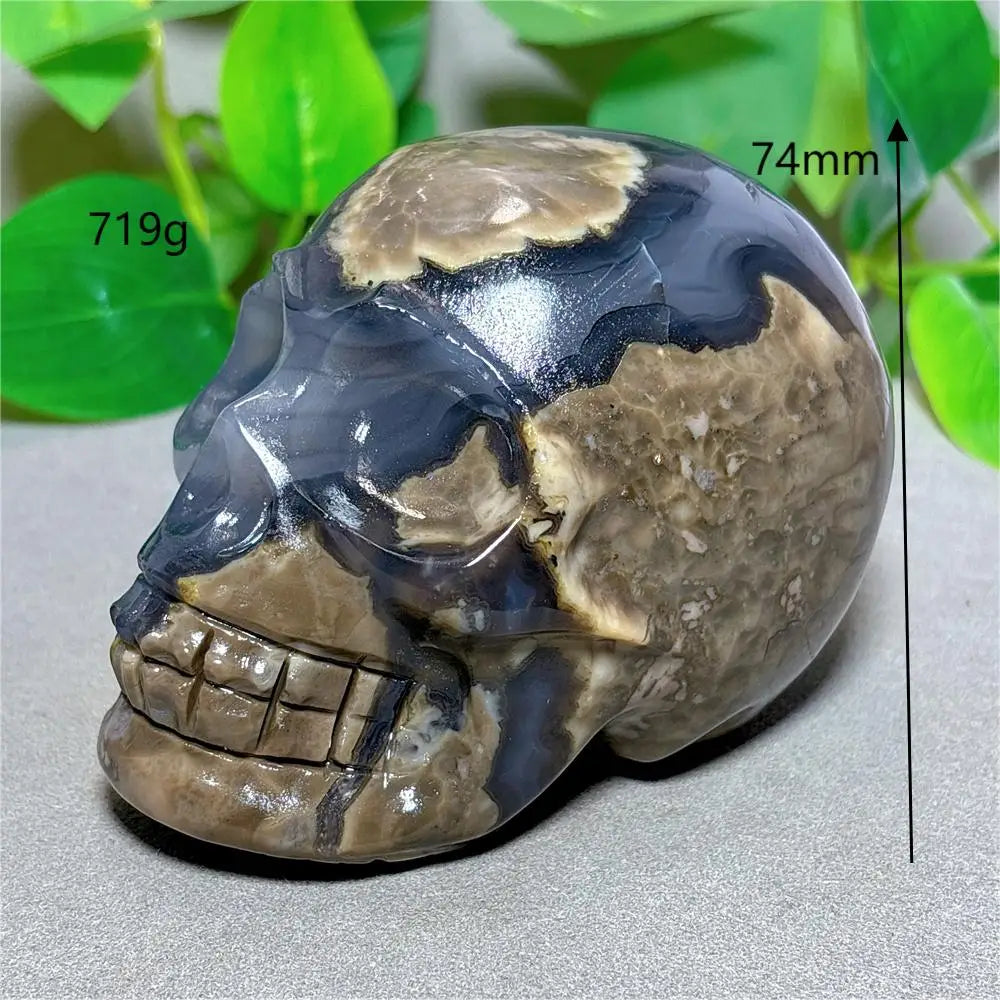 Volcano Agate Skull Crystal - Natural Stone Quartz Mineral for Halloween Decor, Spiritual Meditation, Energy Healing & Unique Handmade Gifts - Perfect for Home Altar, Yoga Space & Gothic Decorations