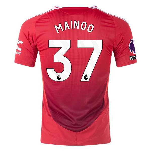 Adidas Manchester United Authentic Kobbie Mainoo Home Jersey 24/25 - EPL & No Room For Racism Patches (MUFC Red/Bright Red) | Official Football Shirt for Games & Fan Support