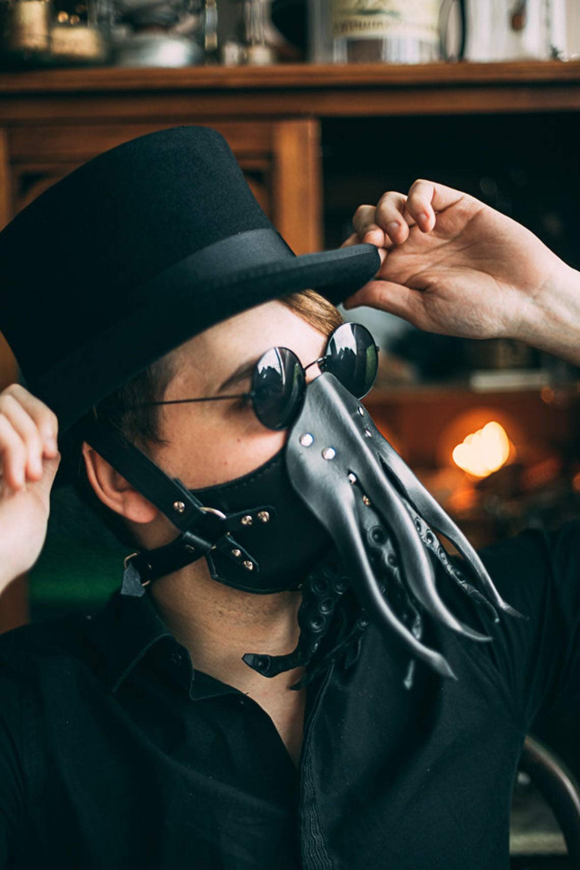 Steampunk Leather Mask - Cthulhu Octopus Design for Cosplay & Halloween Costume - Perfect for LARP, Gothic Fashion, and Horror Conventions