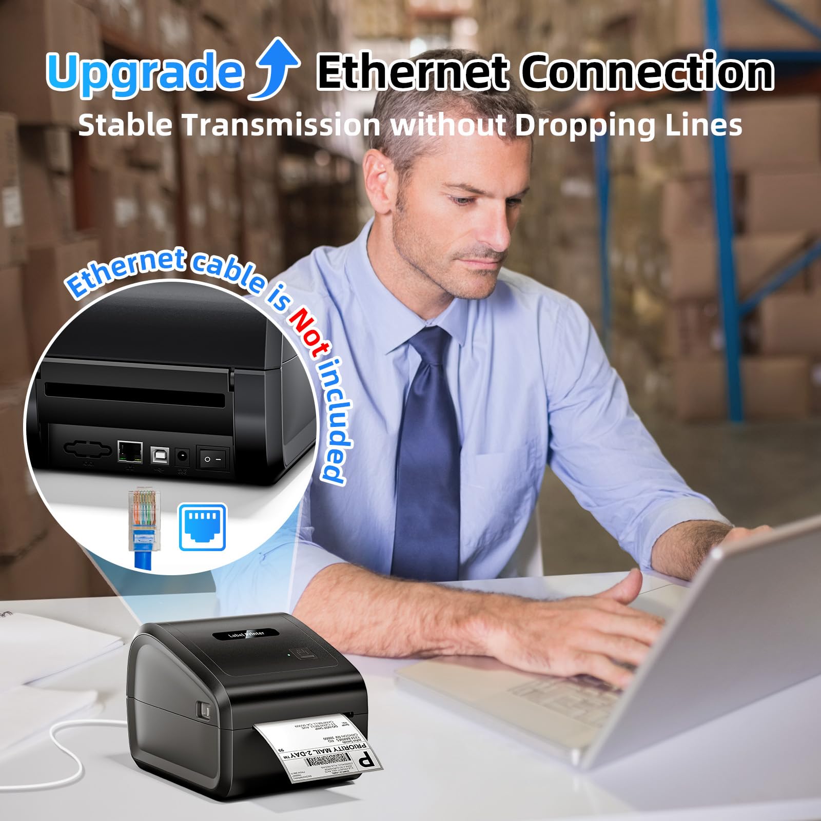 D550 Pro Wireless Bluetooth & Ethernet Thermal Label Printer 4x6 - Shipping Label Printer for Small Business, Office & Home Use - Compatible with Bluetooth, Ethernet & USB - Perfect for E-commerce, Amazon FBA & Logistics Label Printing