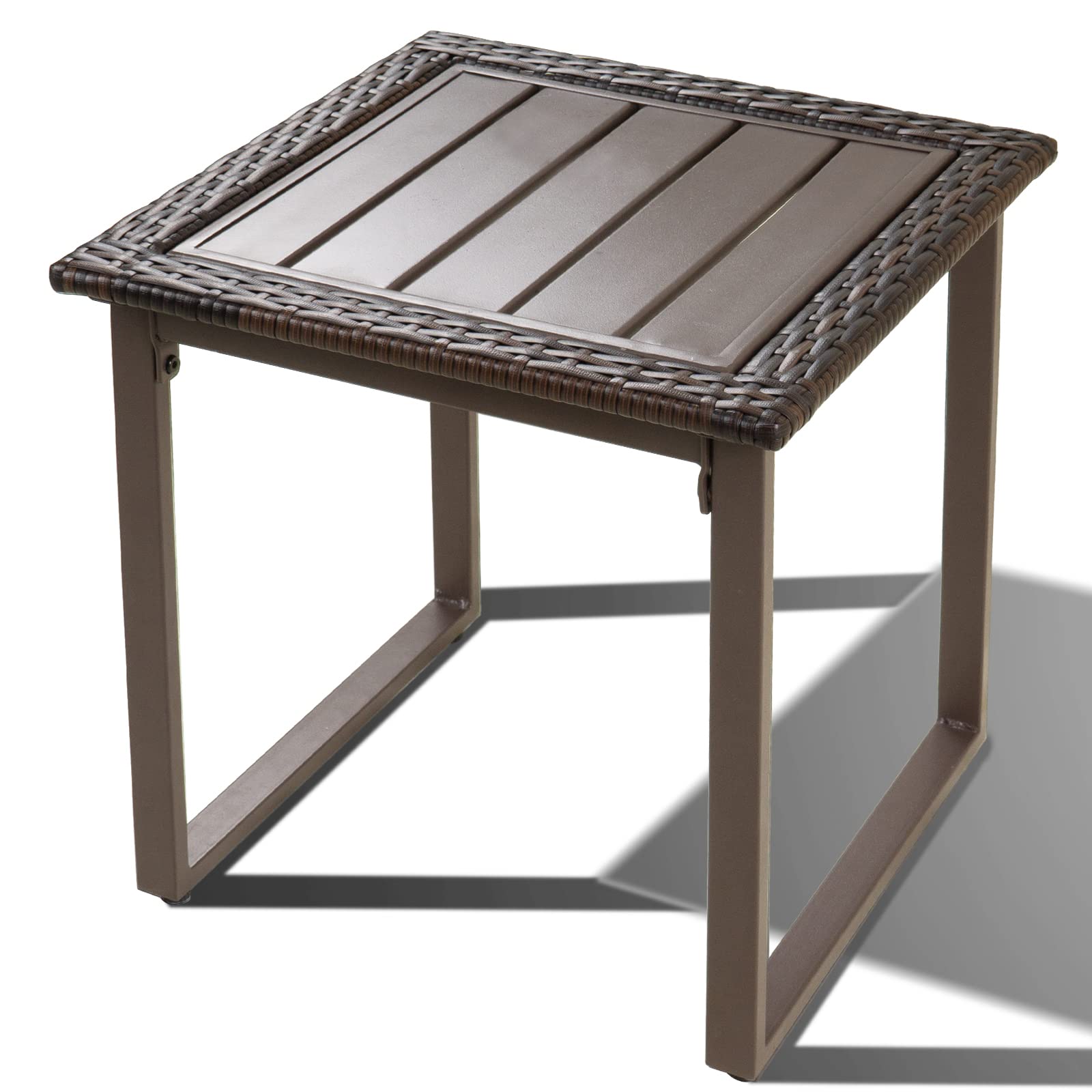 Weather-Resistant Outdoor PE Wicker Coffee Table - Brown All-Weather Metal Patio Side Table for Porch, Garden, Balcony & Backyard | Perfect for Poolside Lounging, BBQ Gatherings & Outdoor Entertaining