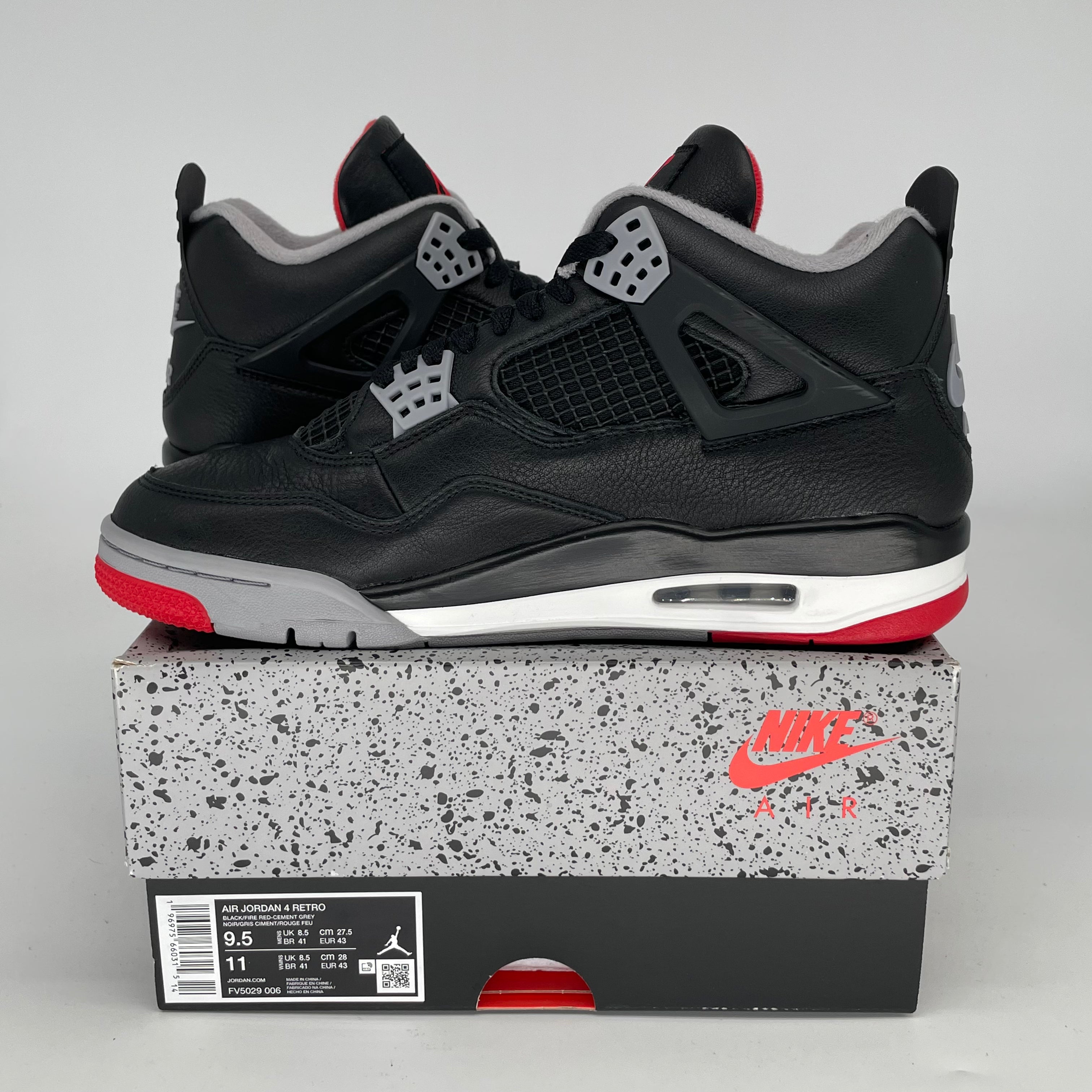 Original Air Jordan 4 Bred Reimagined Men's Basketball Shoes - Size 9.5/11W (FV5029-006) - Retro Style for Streetwear & Sneaker Collectors - Perfect for Casual Wear, Sports & Fashion Outfits
