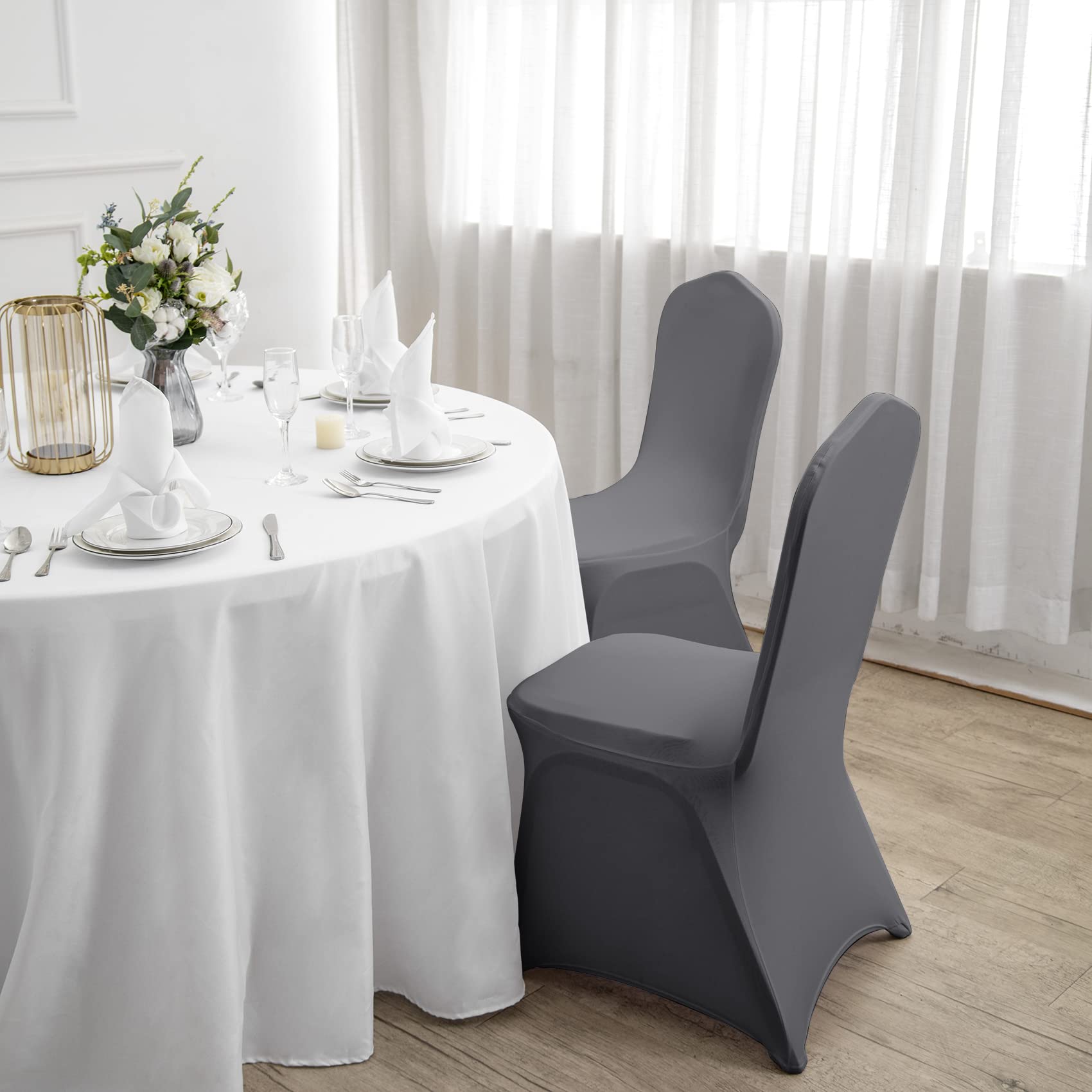 12PCS Spandex Stretch Chair Covers - Washable & Removable Slipcovers for Living Room, Party, Banquet, Wedding & Hotel Events (Gray) - Perfect for Home Decor, Event Seating & Furniture Protection