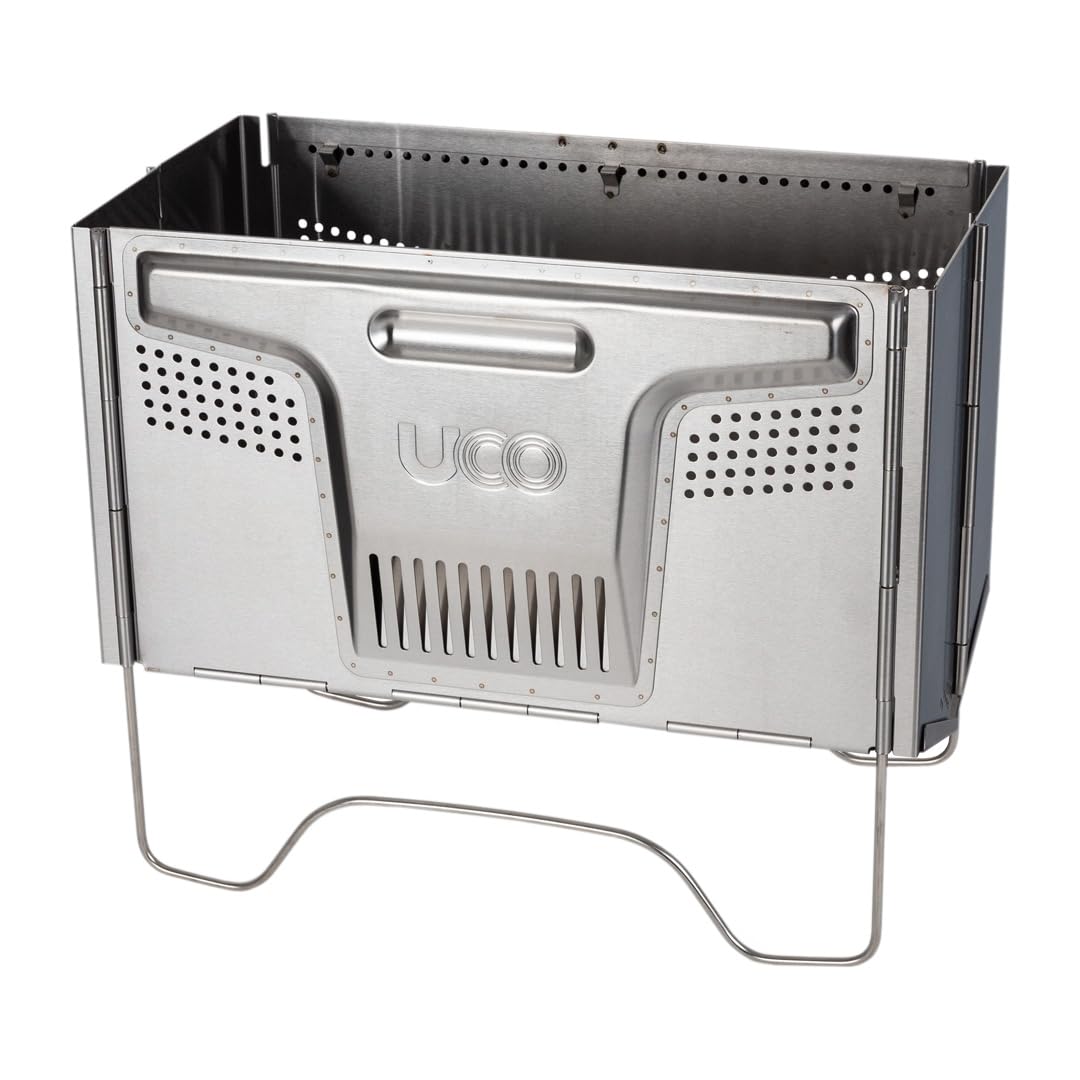 UCO Flatpack Smokeless Fire Pit and Grill - Portable Stainless Steel Wood Burning Fire Pit for Camping, Backyard, Beach & Picnics - Includes Nylon Carry Bag - Perfect for Outdoor Cooking, S'mores & Bonfires