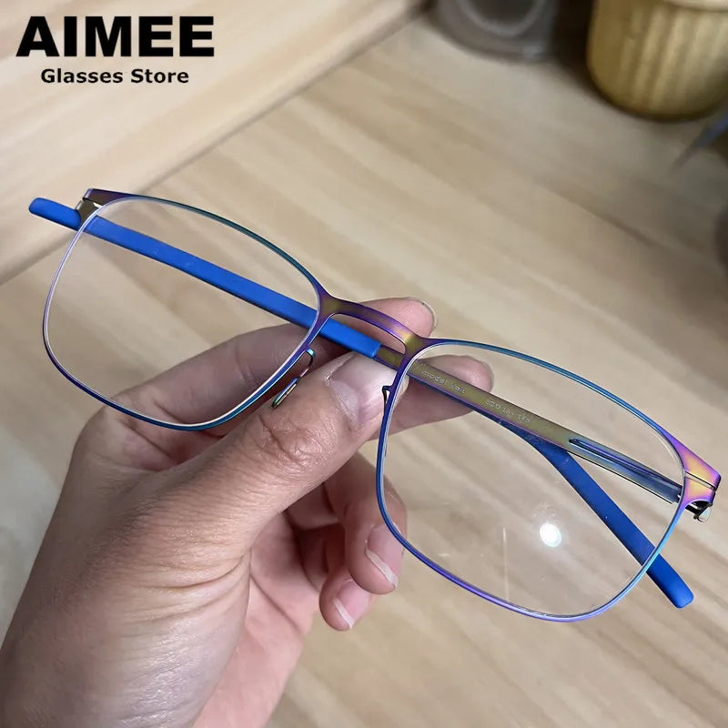 Aimee Unisex Full Rim Square Screwless Steel Eyeglasses Frame 61499 - Lightweight Durable Glasses for Men & Women - Perfect for Reading, Work, and Everyday Use