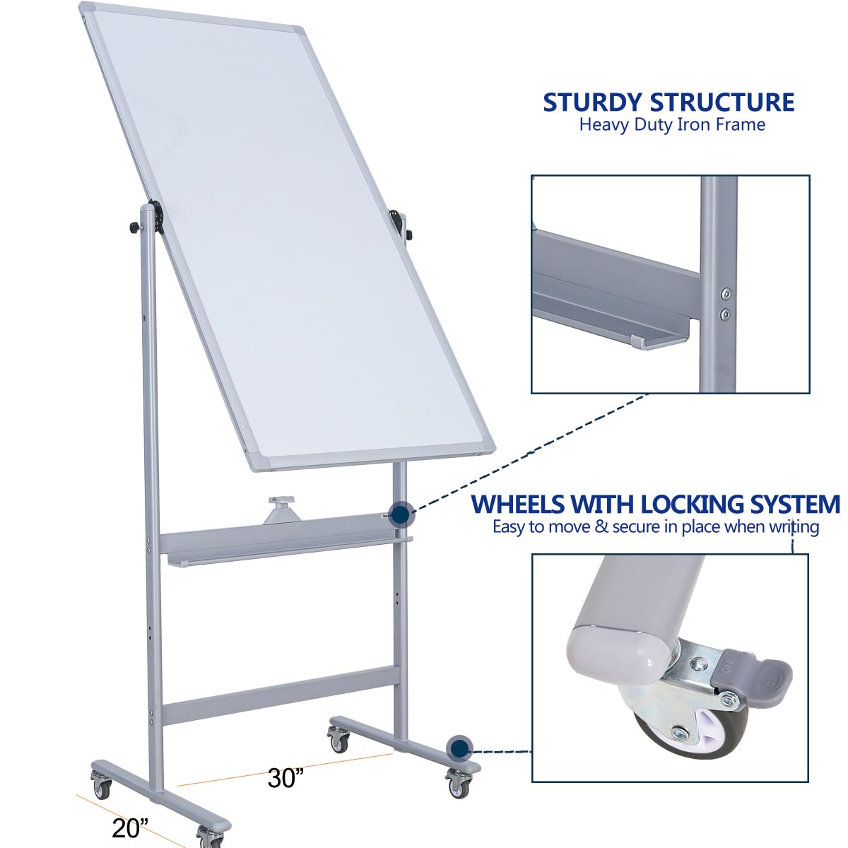 Double-Sided Magnetic Whiteboard with Wheels - 40