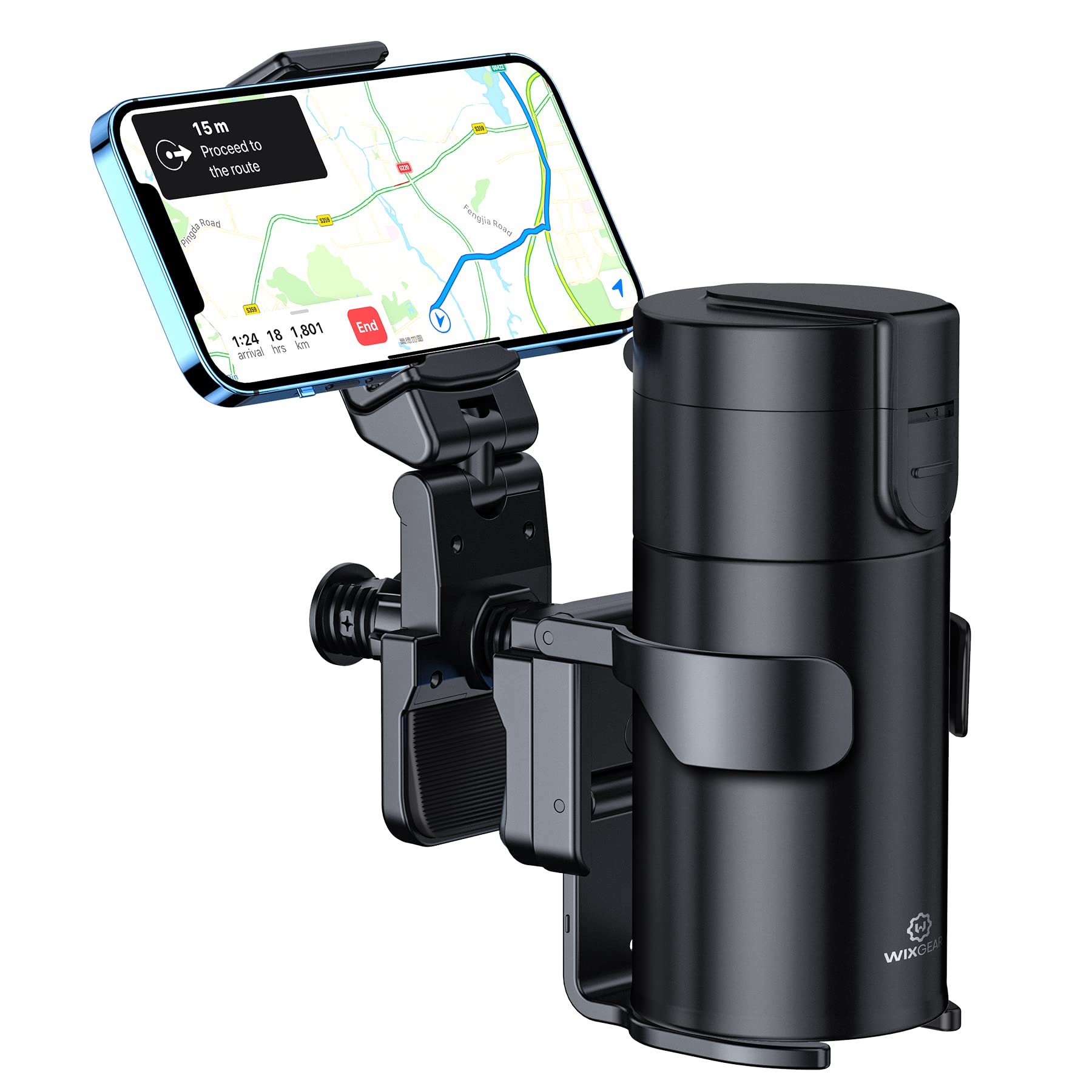 WixGear Universal Stroller Cup Holder with Adjustable Phone Stand - 2-in-1 Drink & Smartphone Holder for Baby Strollers, Wheelchairs, Walkers - Perfect for Parents, Caregivers & Outdoor Activities