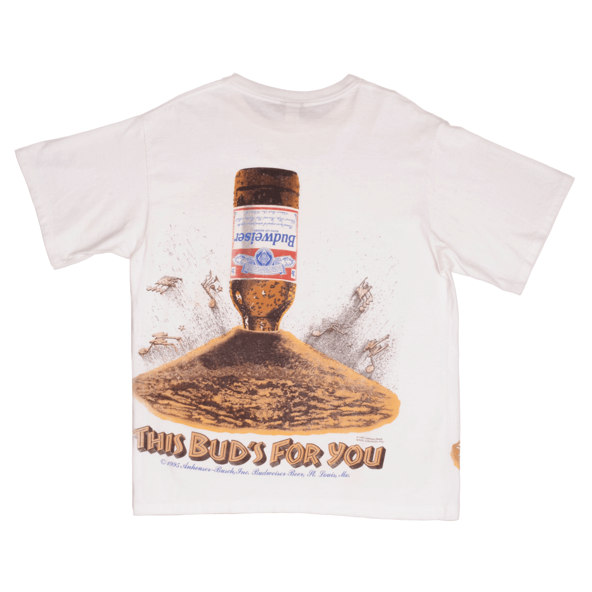 Vintage 1995 Budweiser Ants All Over Print T-Shirt XL - Made in USA - Retro Beer Graphic Tee for Casual Wear & Collectors