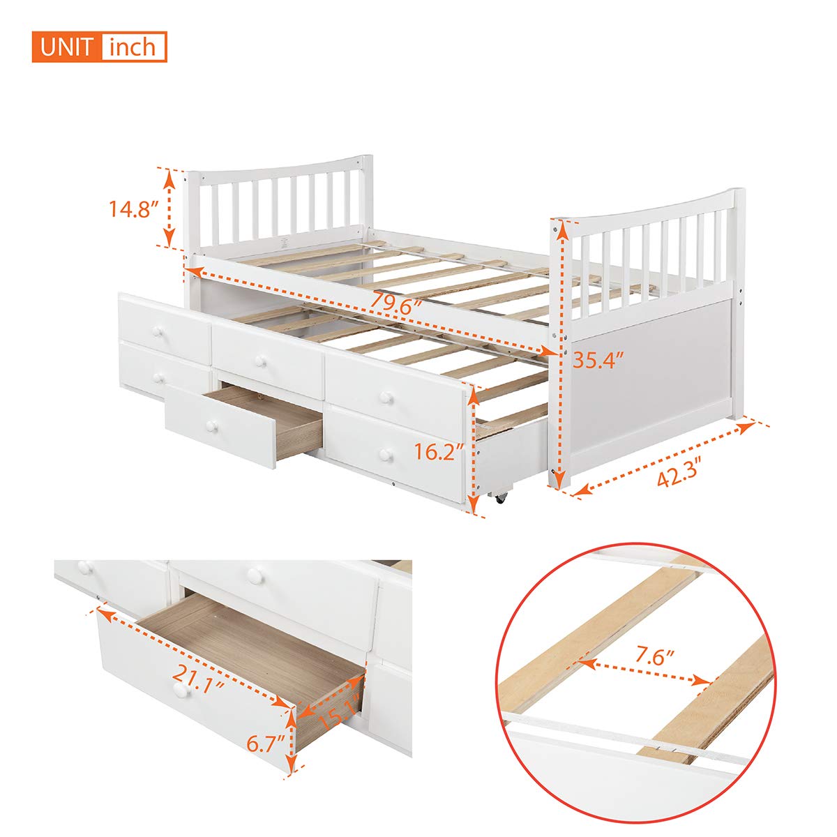 LZ LEISURE ZONE Twin Size Platform Storage Daybed with Trundle - 3 Drawers for Extra Storage Space | Perfect for Guest Rooms, Small Apartments & Kids' Bedrooms