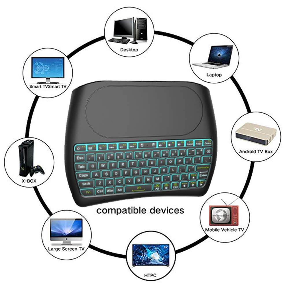 Mini Wireless Keyboard with Touchpad - Colorful Backlit Handheld Remote for PC, Laptop, Raspberry Pi 4, Android TV Box, KODI, Windows 7/8/10 - Perfect for Home Theater, Gaming & Smart TV Control