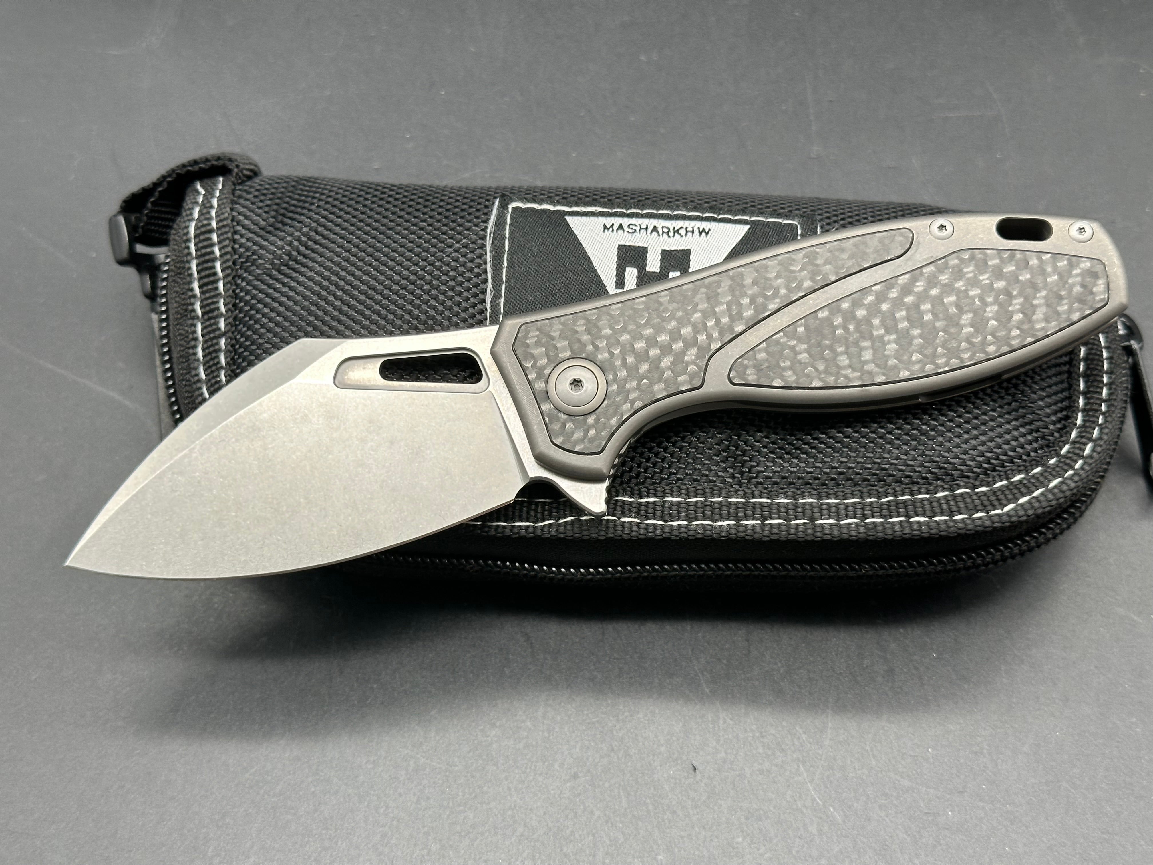 Premium M390 Blade Folding Knife with Grey Titanium Handle & Carbon Fiber Inlays - Perfect for EDC, Outdoor Adventures, and Survival Gear