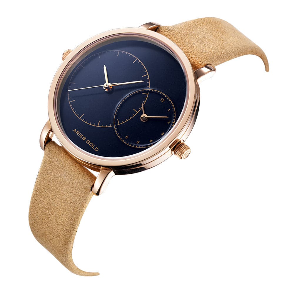 ARIES GOLD WANDERER Rose Gold Stainless Steel Women's Watch with Brown Leather Strap - Perfect for Everyday Wear, Office & Special Occasions