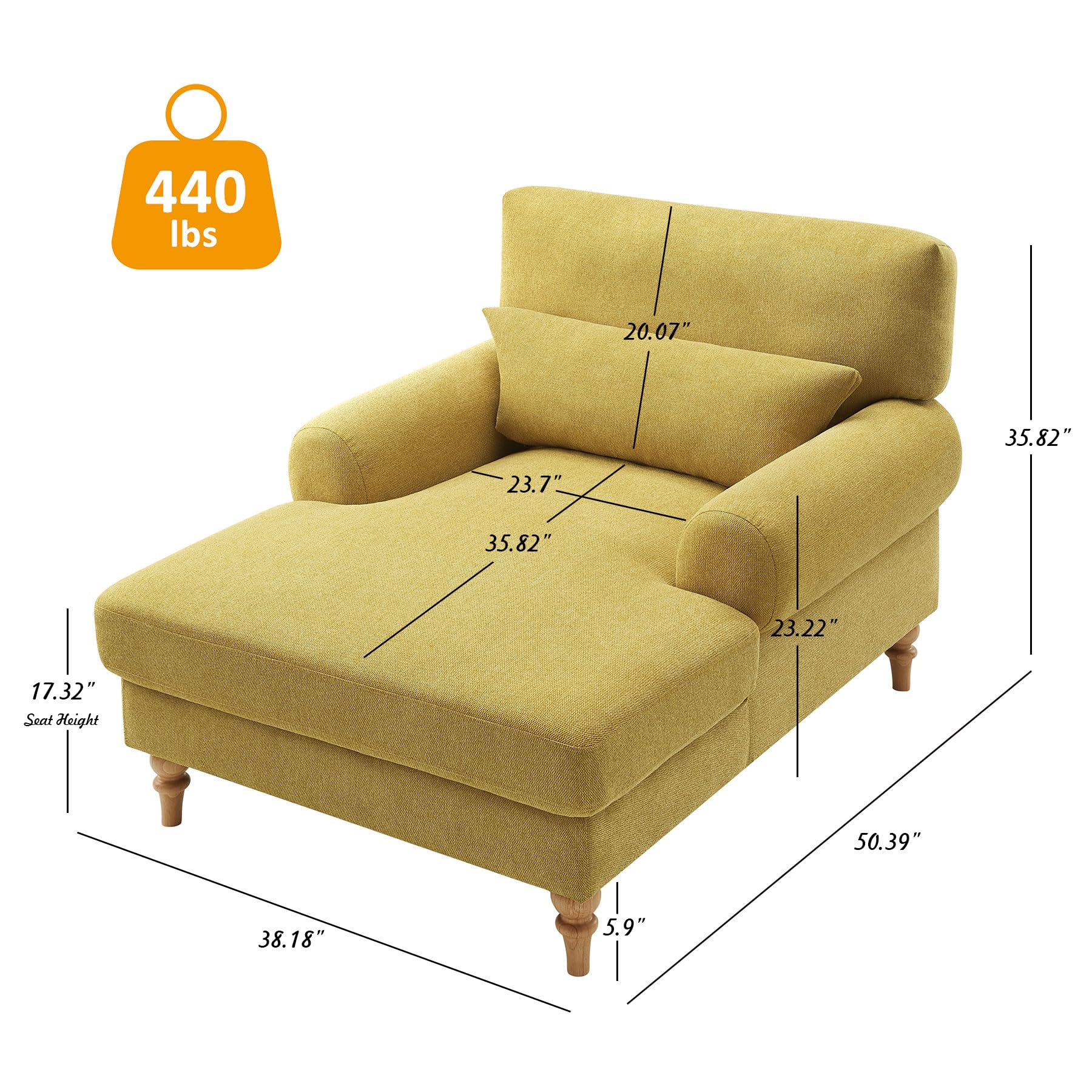 Adjustable Chaise Lounge Chair - Modern Upholstered Recliner Sofa for Indoor Use | Sleeper Chair for Bedroom, Living Room, Study & Office | Yellow Leisure Furniture | Perfect for Relaxing, Napping & Small Space Living