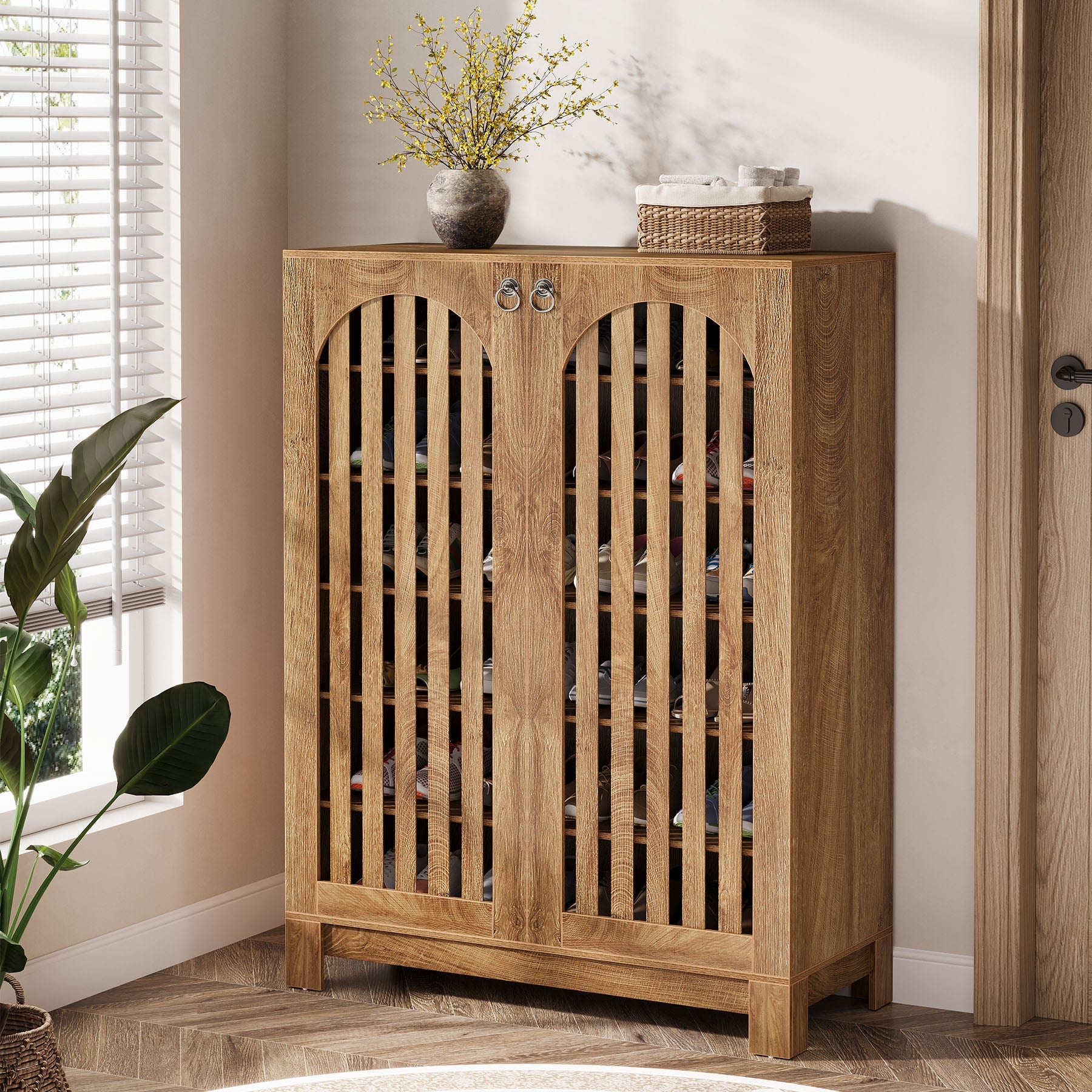 6-Tier Shoe Cabinet Organizer - Space Saving Entryway Shoe Storage Rack with Ventilated Doors for Sneakers, Boots & Sandals - Perfect for Closet, Bedroom & Apartment Organization