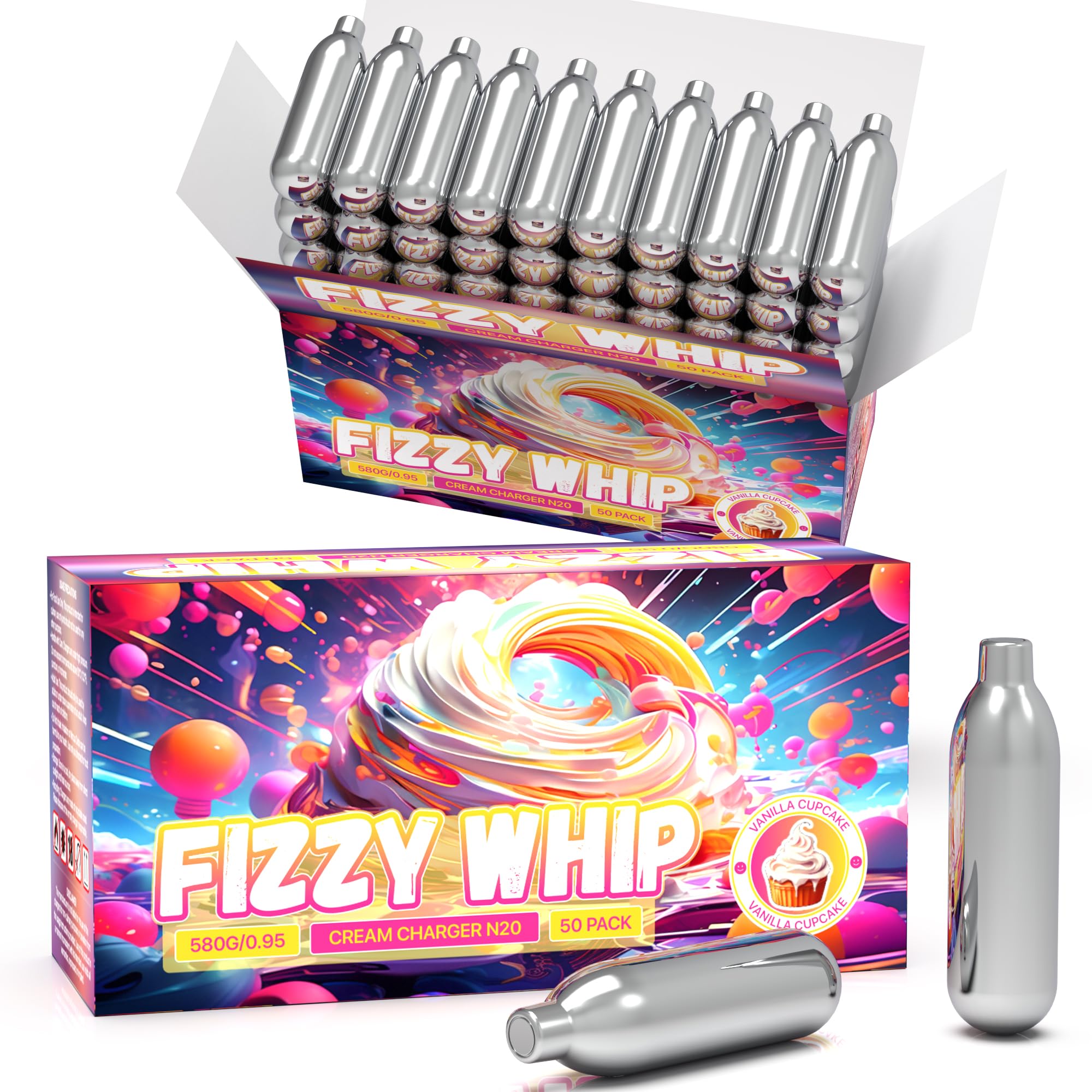 50 Pack Whipped Cream Chargers (8.5g Each) - Premium N2O Cartridges for Cream Whippers & Dessert Making - Perfect for Professional Bakeries, Coffee Shops & Home Chefs