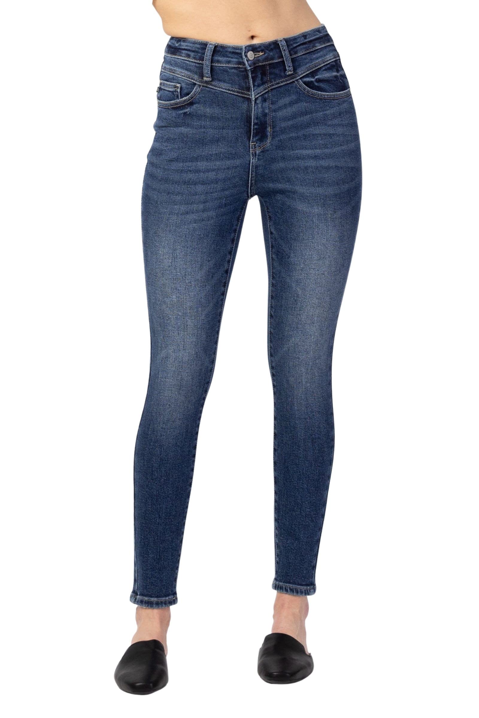 Judy Blue Women's High-Rise Western Front Yoke Skinny Jeans - Stretch Denim Pants for Casual Wear, Date Night & Country Style Outfits