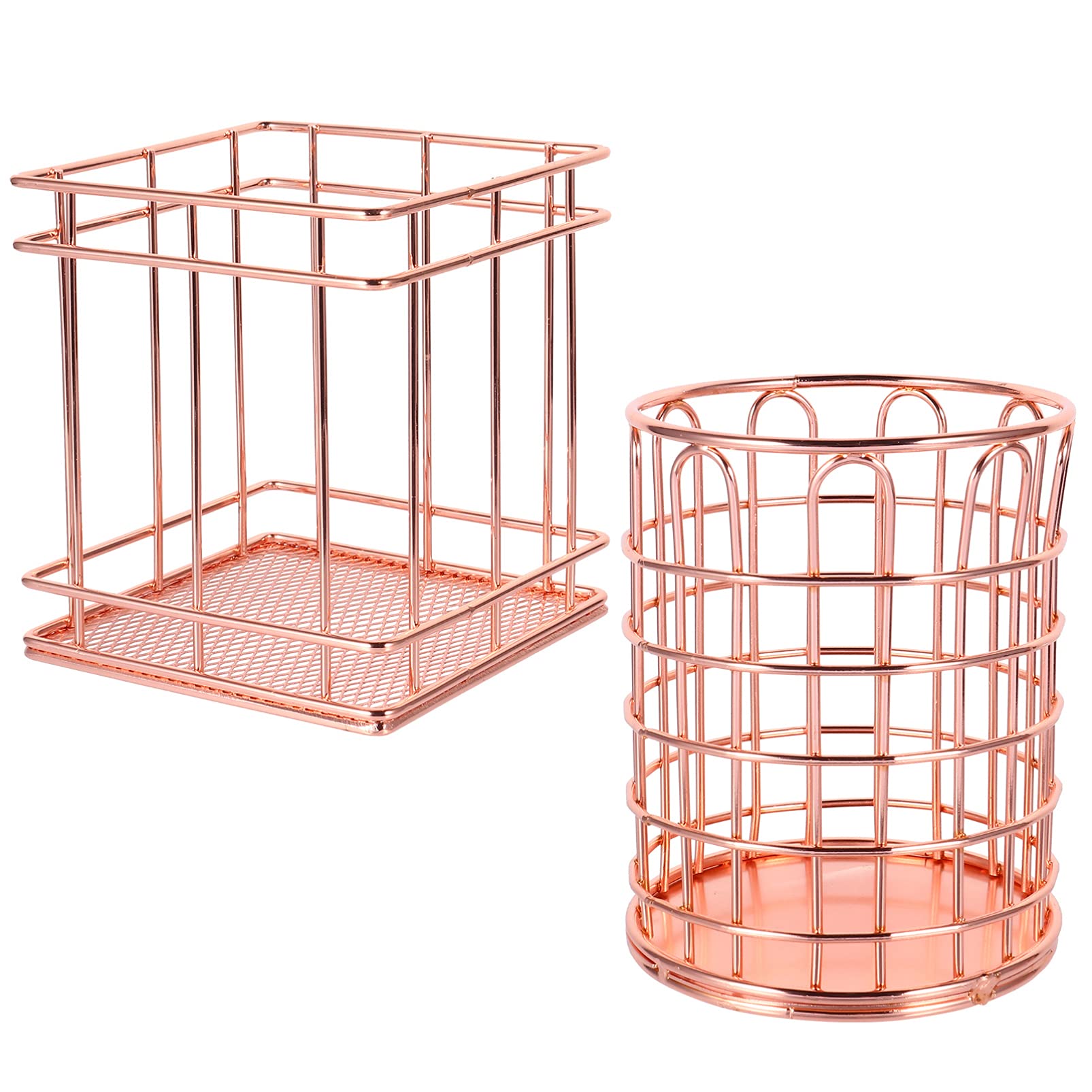 Lurrose 2-Pack Gold Metal Makeup Brush Holder & Desk Organizer - Cosmetic Brush Storage, Pen Pencil Cup, Eyeliner Organizer for Office Desk, Vanity Table & Home Decor (Stylish & Functional)