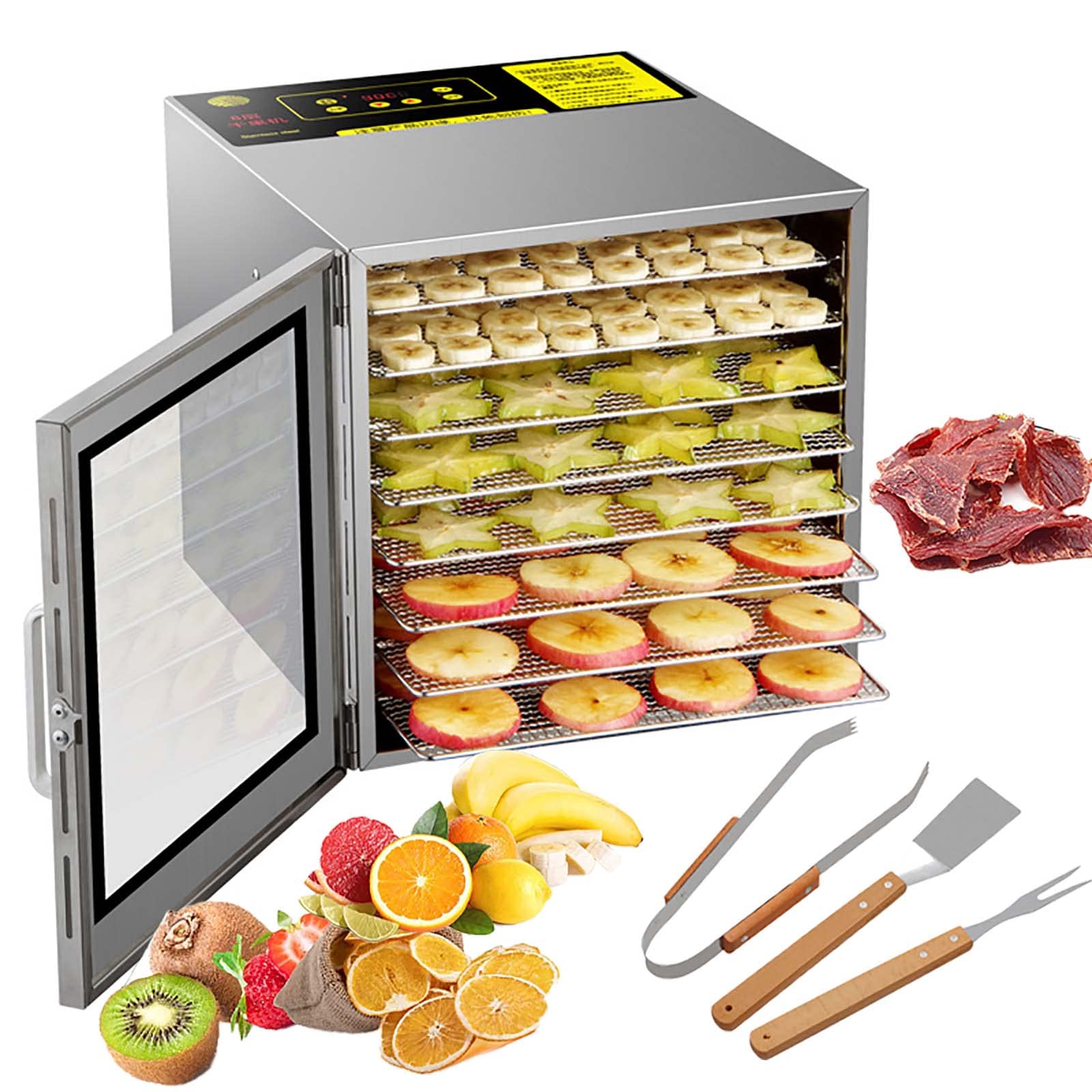 Commercial Food Dehydrator - 8 Stainless Steel Trays with Digital Timer & Temperature Control for Beef Jerky, Fruits, Herbs, Dog Treats | Perfect for Home Kitchen, Camping & Healthy Snack Preparation
