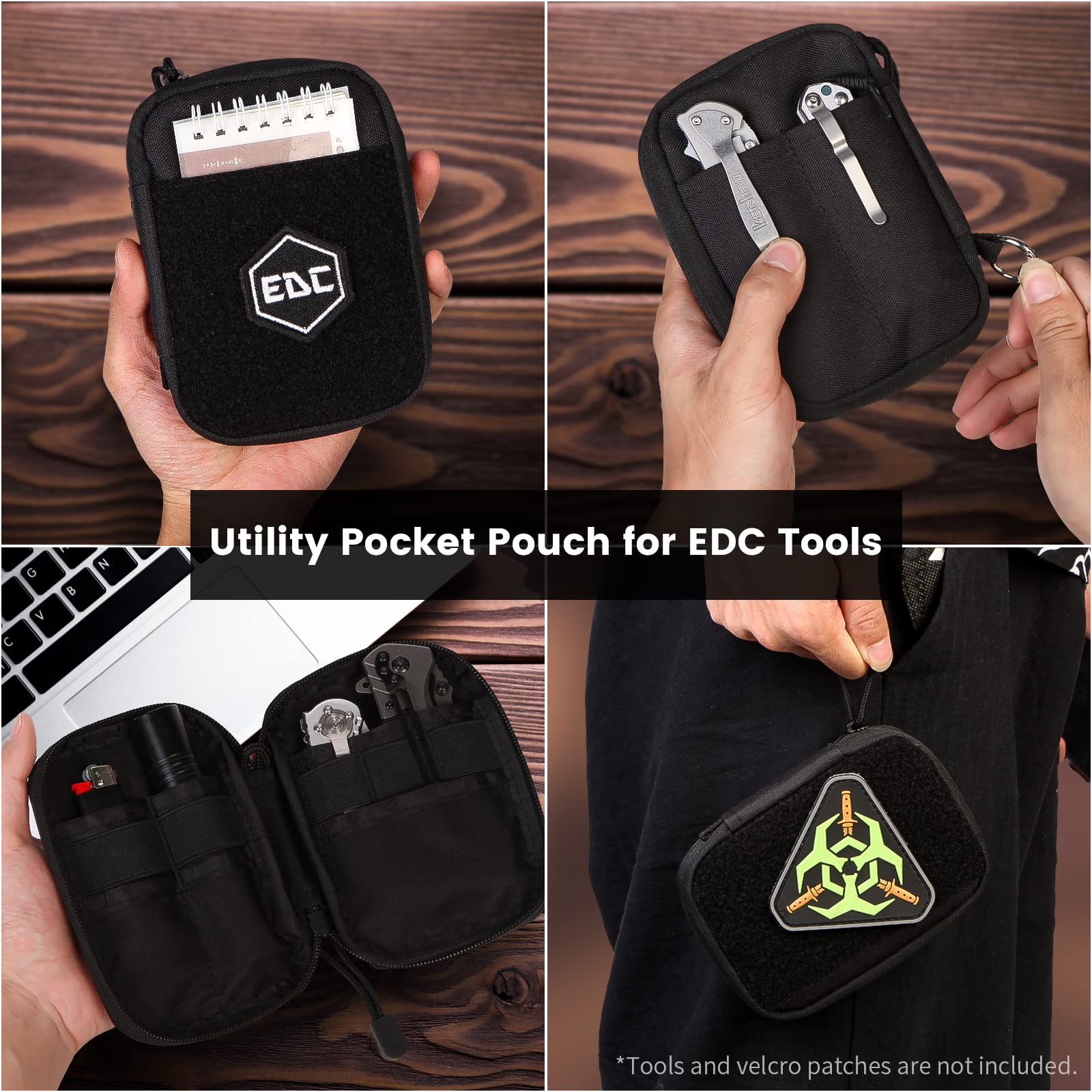 Durable Nylon EDC Organizer Pouch with Hook & Loop Closure - Compact Gear Storage for Everyday Carry, Travel & Outdoor Adventures