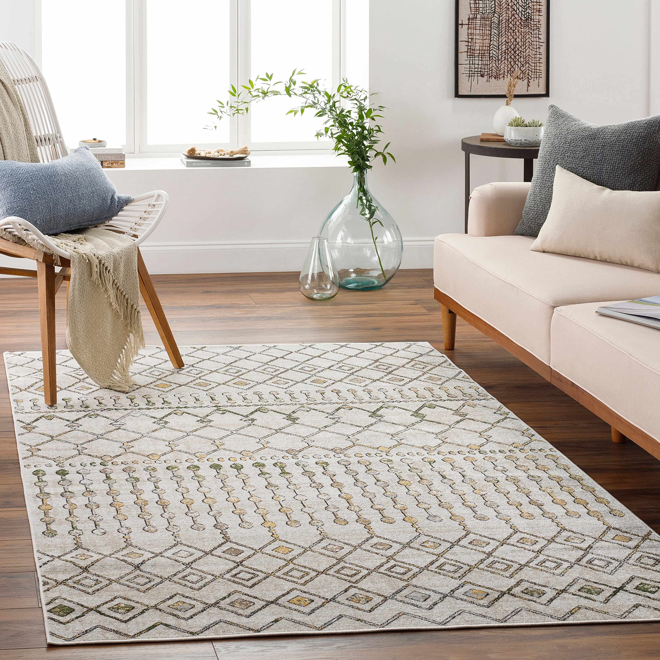Hauteloom Alanyurt Machine Washable Area Rug - Soft & Durable for Living Room, Bedroom - Black, Gray, Beige - 9'3