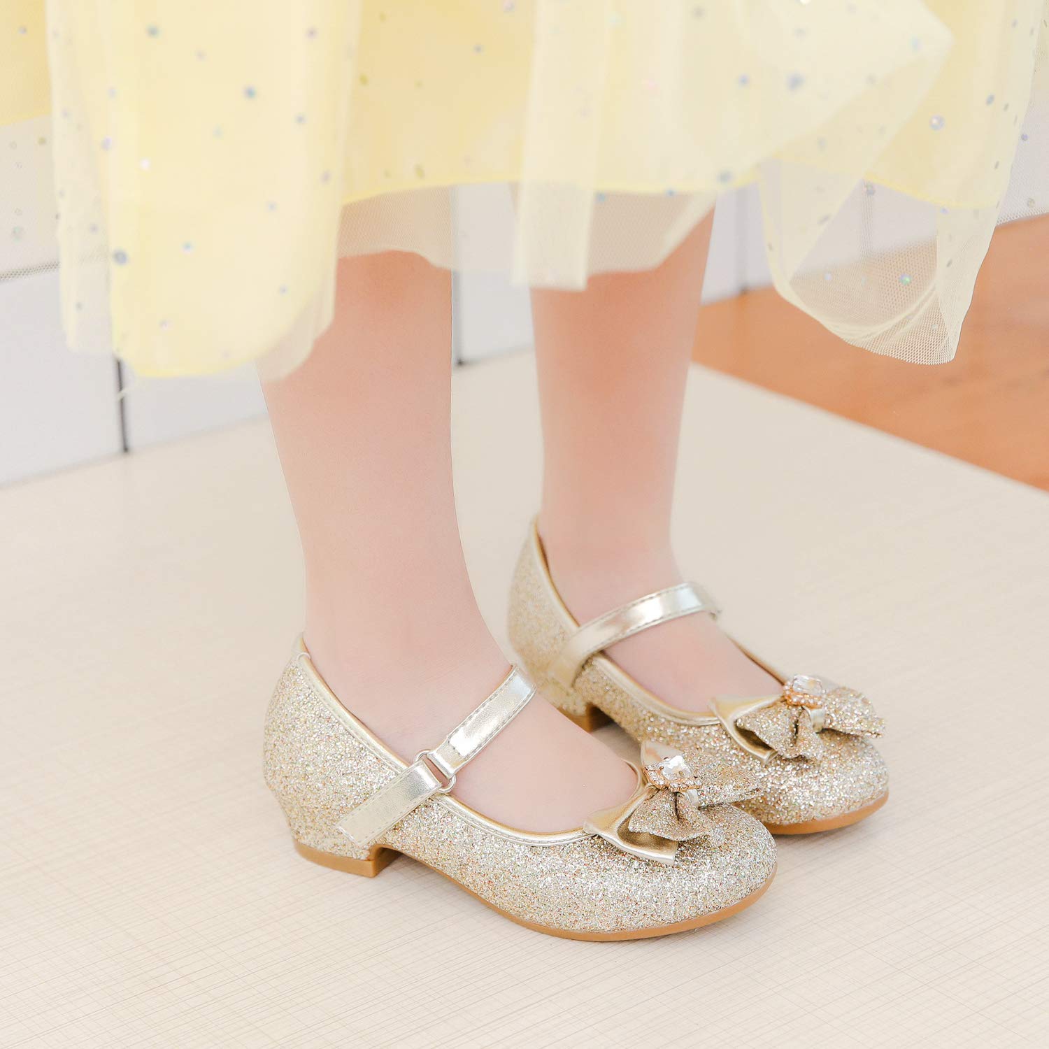 Furdeour Girls Mary Jane Dress Shoes - Glitter Princess Heels for Toddler & Kids - Perfect for Weddings, Flower Girl & Bridesmaid Outfits