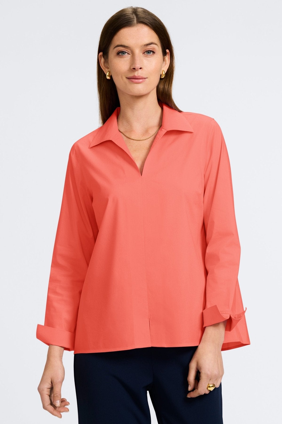 Agnes Wrinkle-Free Stretch Long Sleeve Popover Shirt for Women | Comfortable No-Iron Blouse for Office, Travel & Casual Wear