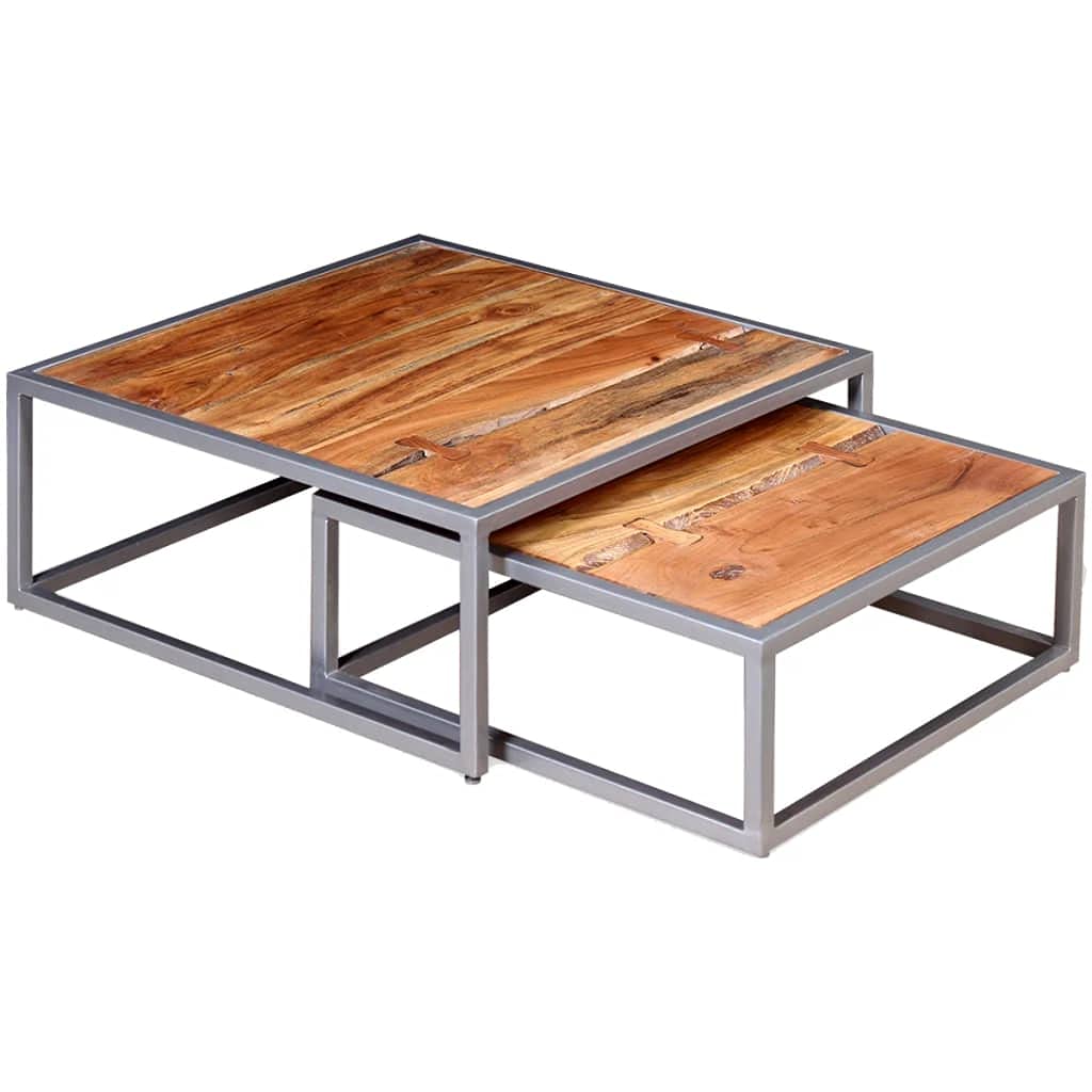 Premium Acacia Wood Coffee Table Set - 2-Piece Modern Living Room Furniture for Home Decor & Small Spaces