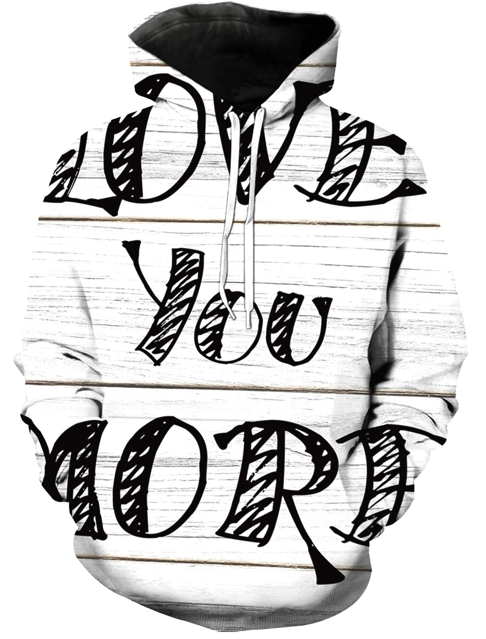 Women's Long Sleeve Hooded Sweatshirt - Love You More Print on Rustic Wood Grain - Casual Pullover for Yoga, Running & Outdoor Activities