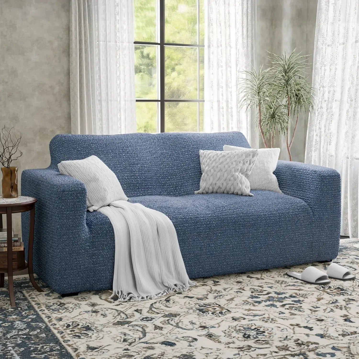 2 Seater Loveseat Slipcover - Mille Righe Collection | Sofa Protector for Living Room, Bedroom & Office | Washable & Durable Furniture Cover