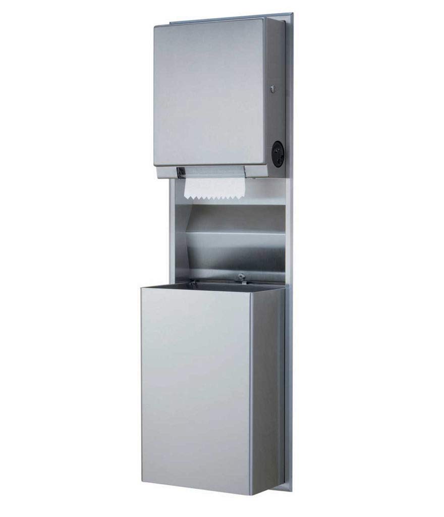 Bobrick Recessed Convertible Roll Paper Towel Dispenser with Waste Receptacle - 17-3/16