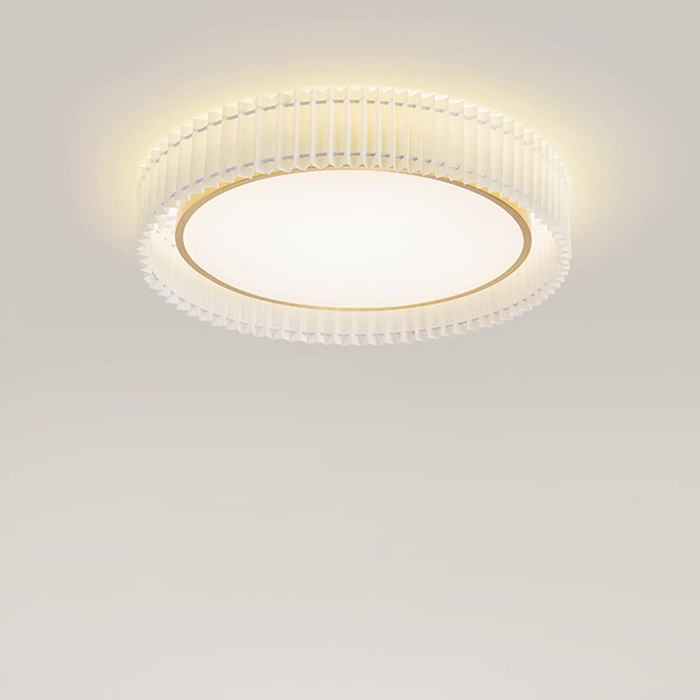 Modern Brass Ceiling Lamp with Fabric Wrinkle Design - 3-Color Light Source for Bedroom, Living Room & Dining Room | Elegant Circular Chandelier Lighting for Home Decor