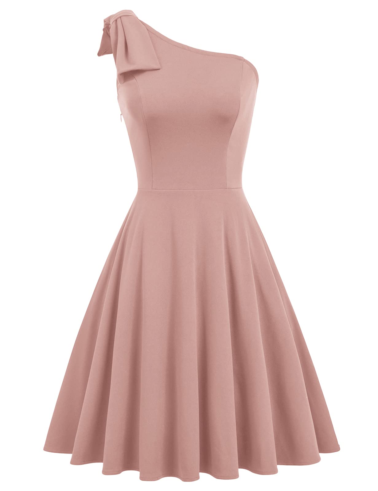 JASAMBAC Women's One Shoulder Bow Dress with Pockets - Elegant A-Line Cocktail Party Dress for Wedding, Date Night & Special Occasions